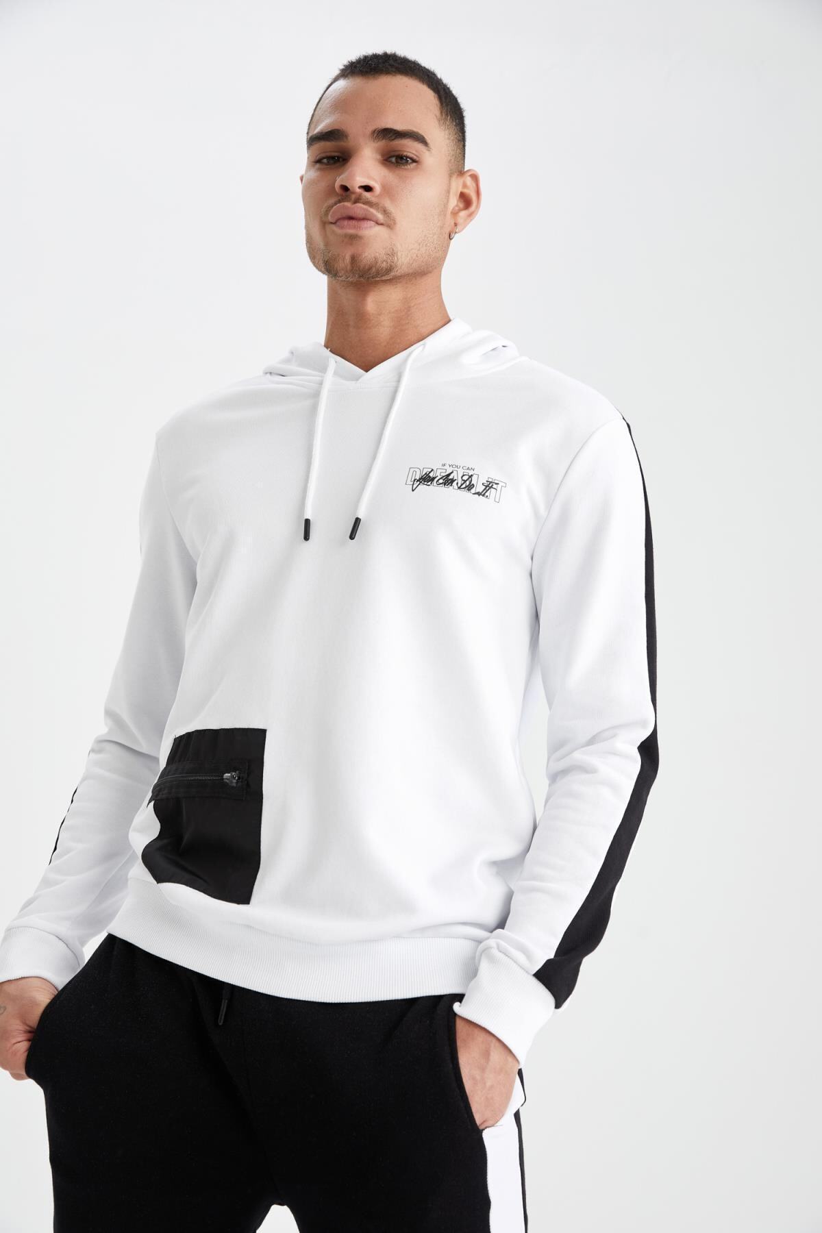 DeFacto Slim Fit kapüşonlu Sırt Baskılı Sweatshirt