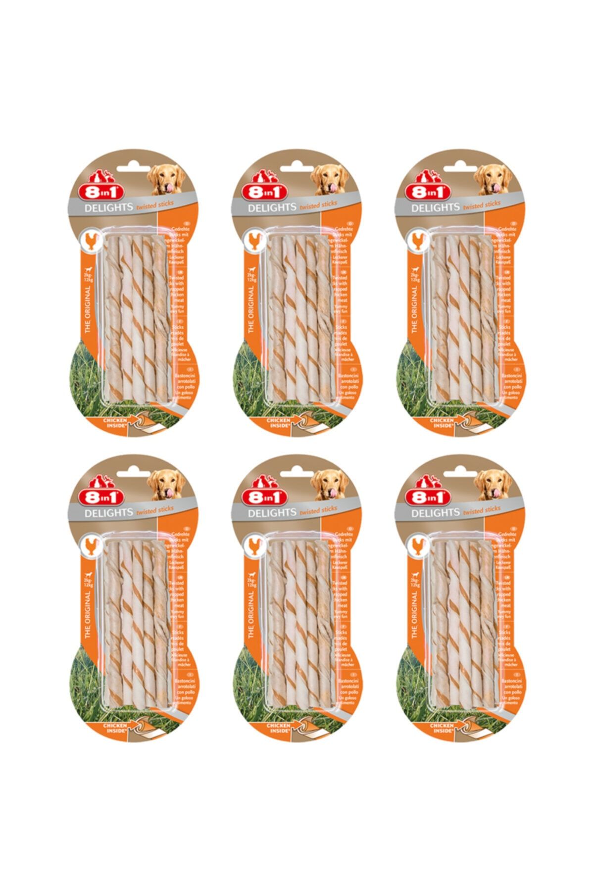 8in1 Delights Twisted Sticks Köpekler Için Tavuklu Ağız Bakım Kemiği X 6 Adet