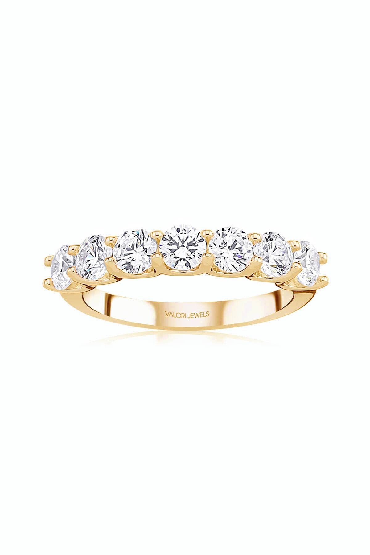 Valori Jewels Yeditaş, 1.40 Karat Swarovski Zirkon Taşlı, Altın Rengi Gümüş Yüzük