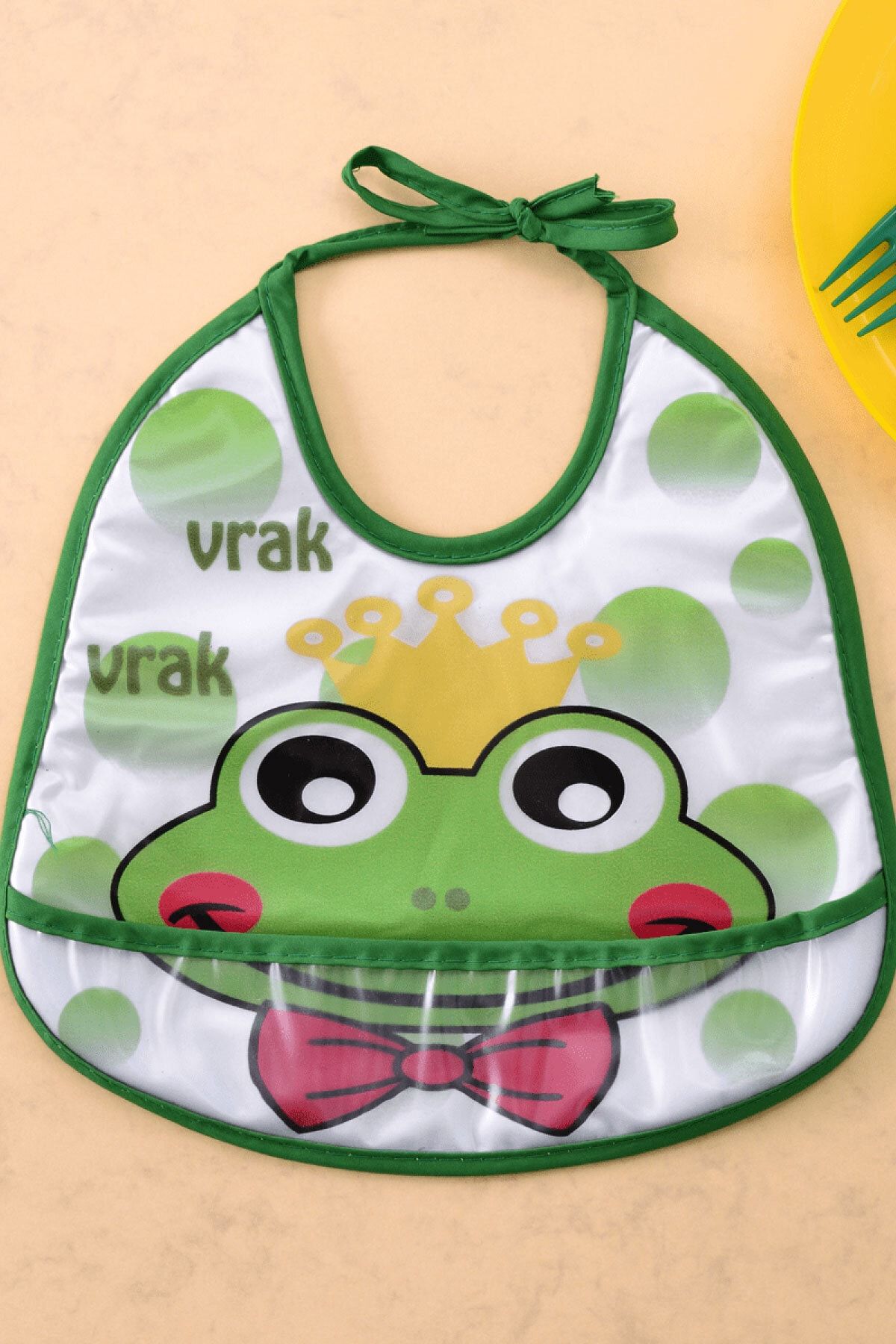 Baby Bibs Yeşil Kurbağa Sıvı Geçirmez Bebek Önlük