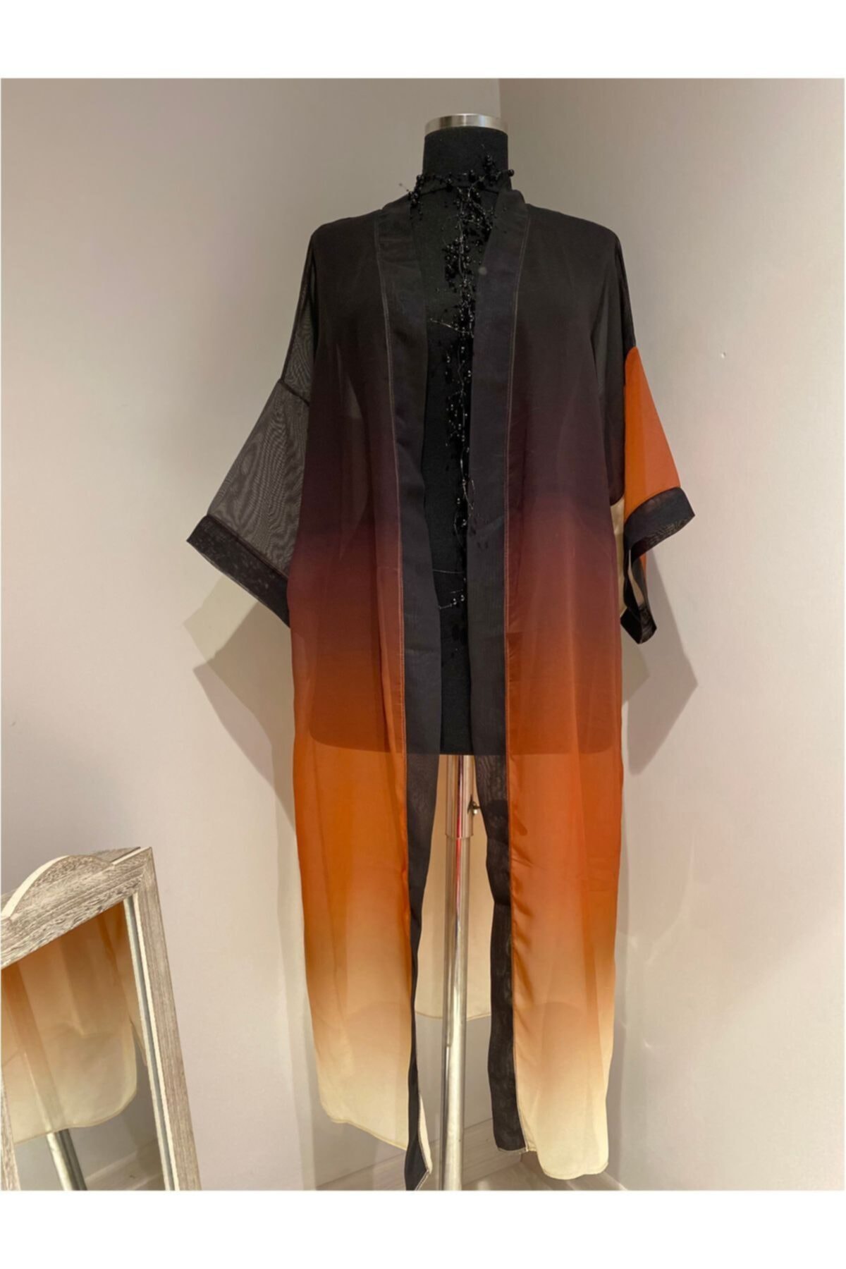 Senem Neyiş Özel Tasarım Kahve Siyah Şifon Kimono