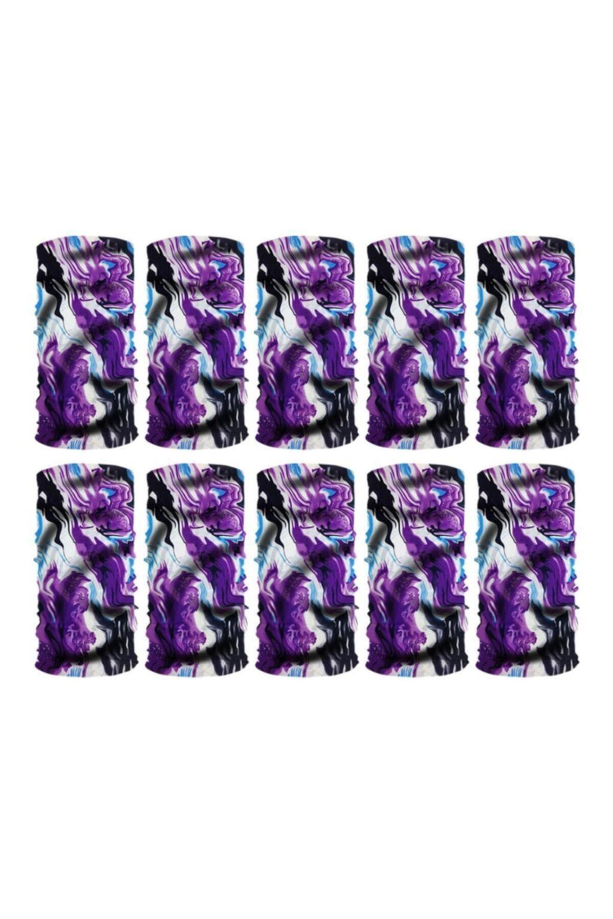 Knmaster Purple Buff Bandana Boyunluk Maske Saç Bandı 10'lu Paket