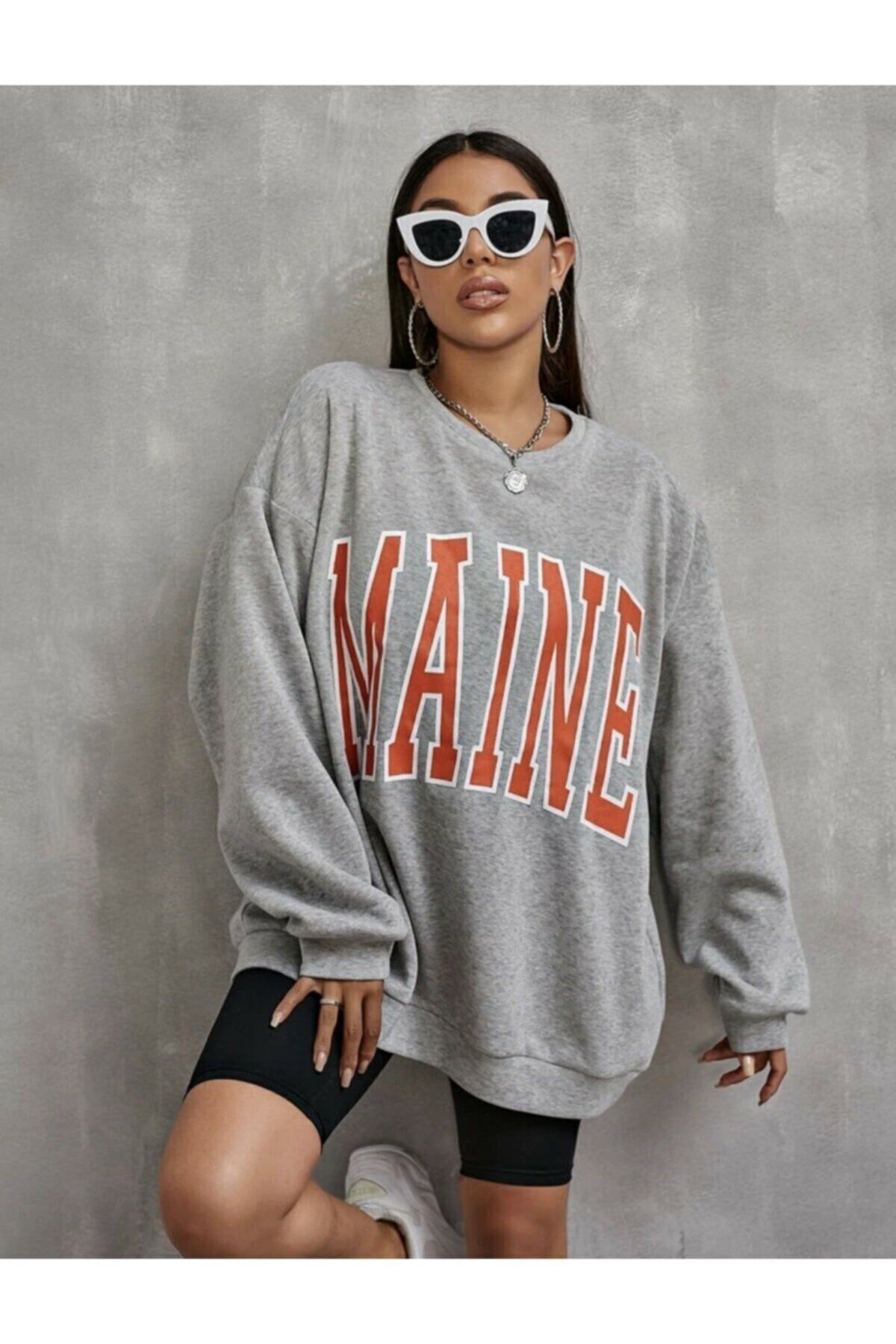 K&H TWENTYONE Kadin Gri Maine Oversize Sweatshirt Sweatshirt Gri Maine
