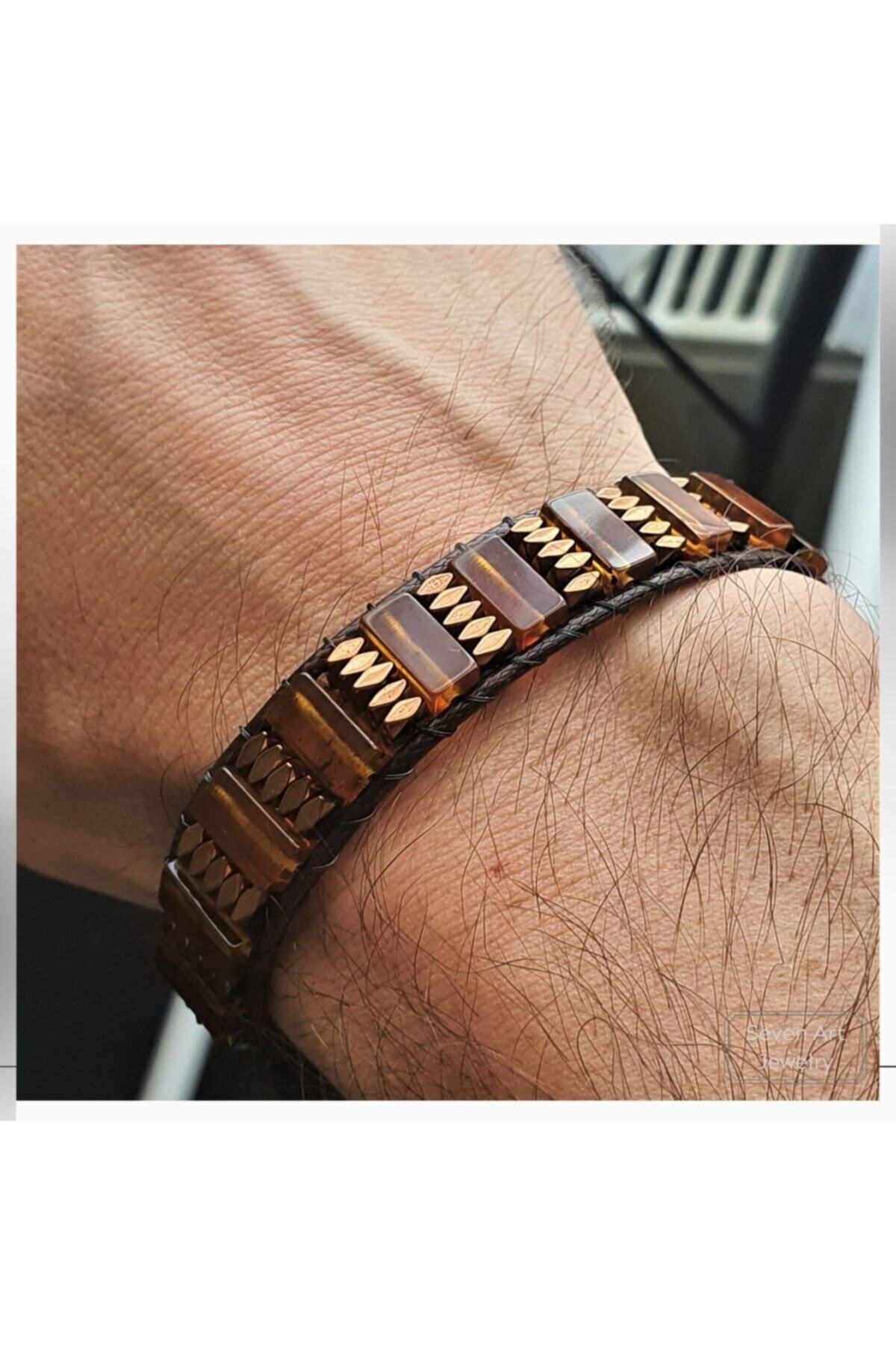 Seven Art Jewelry Kehribar ( Amber) & Hematit Bileklik / Doğal Taş / El Yapımı Bileklik