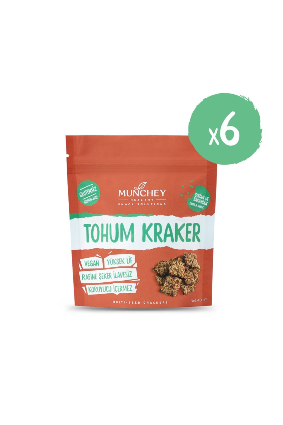 MUNCHEY 6'lı Soğan ve Sarımsaklı Tohum Kraker 240g. - GLUTENSİZ