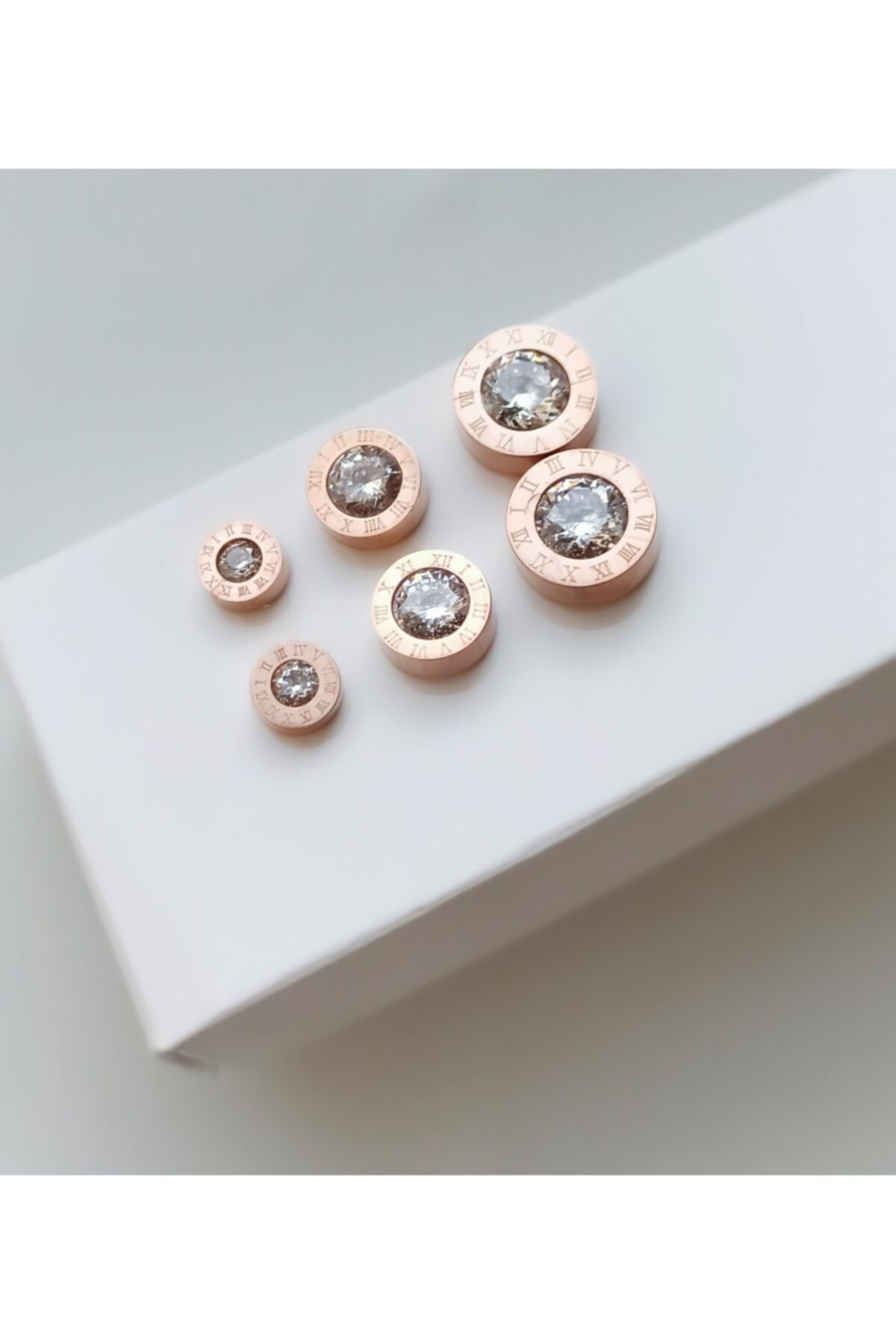 Ginger Takı Rose Çelik Roma Rakamlı 3 Çift Set Küpe
