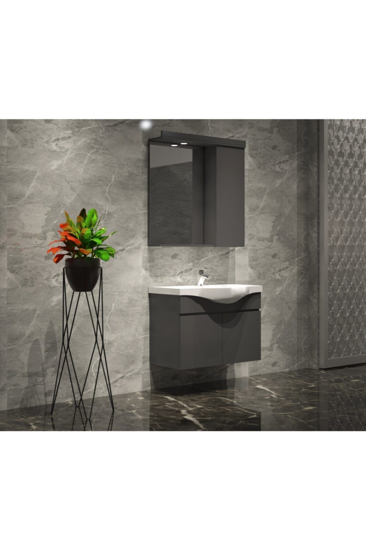 ÖZCEDEN Yıldız Banyo Dolabı Takımı 55cm Komple Antrasit Gri Mat