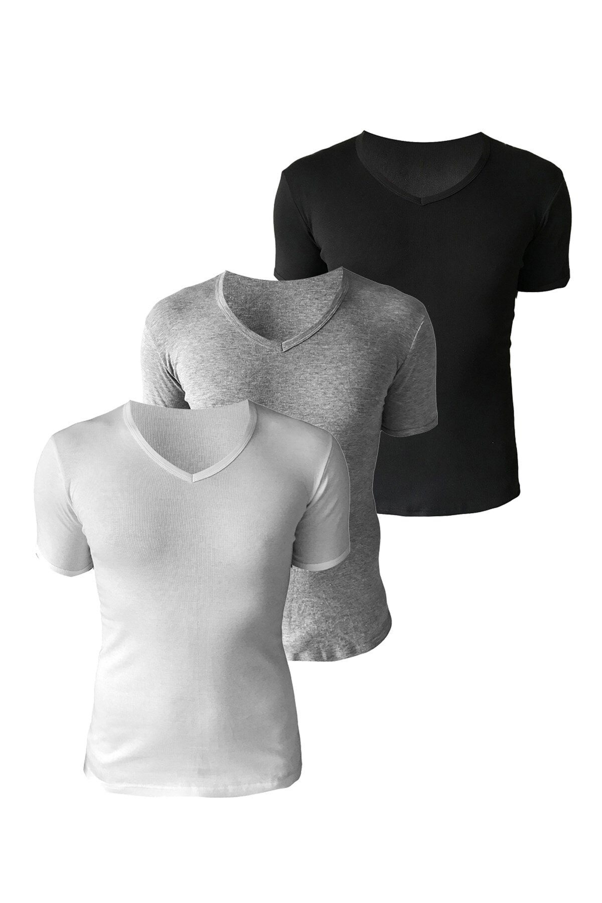 josejuan 3'lü Erkek Atlet Yarım Kollu V Yaka %100pamuk Ribana