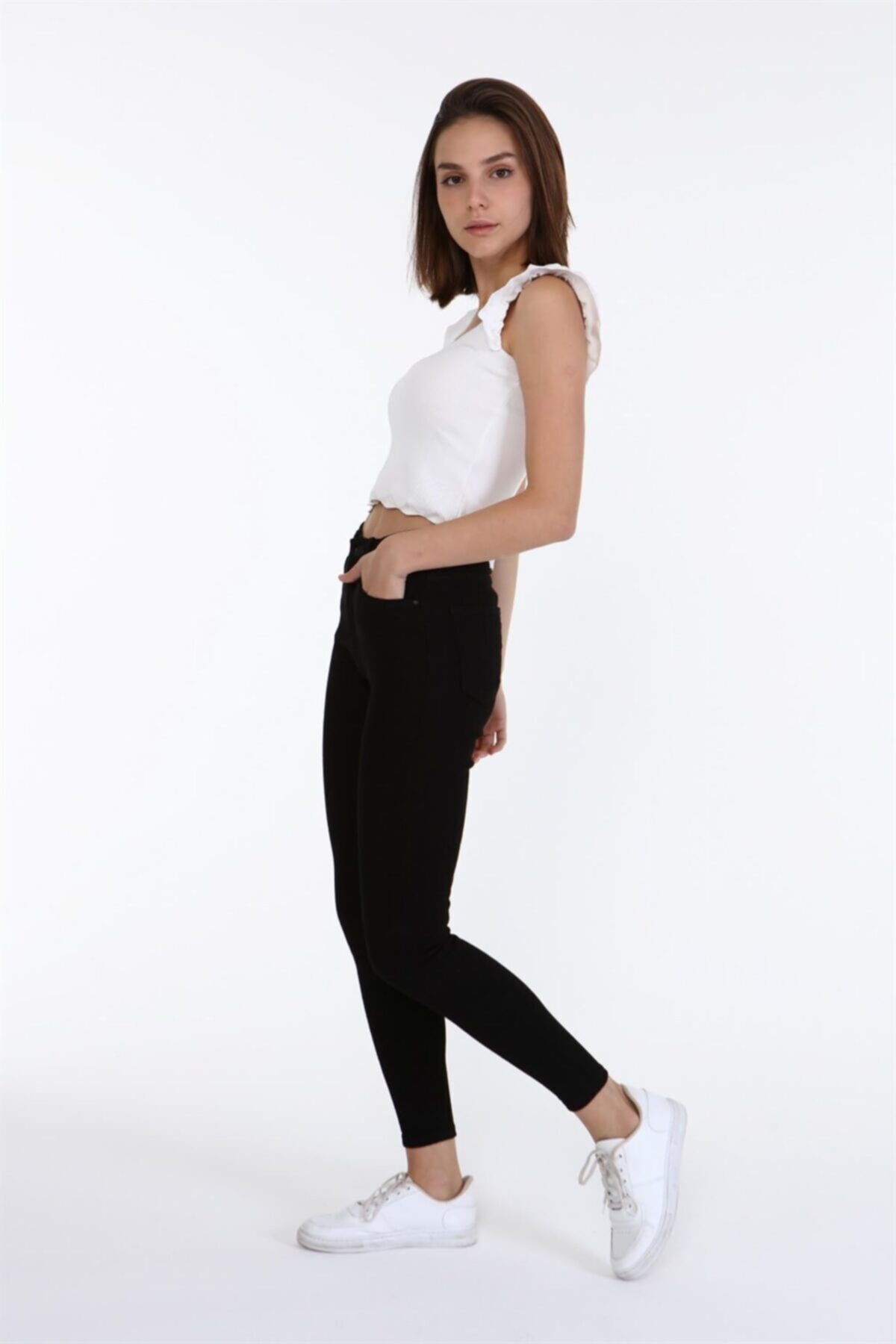 Modaca Yüksek Bel Jeans Pantolon Solmaz Siyah Jeans