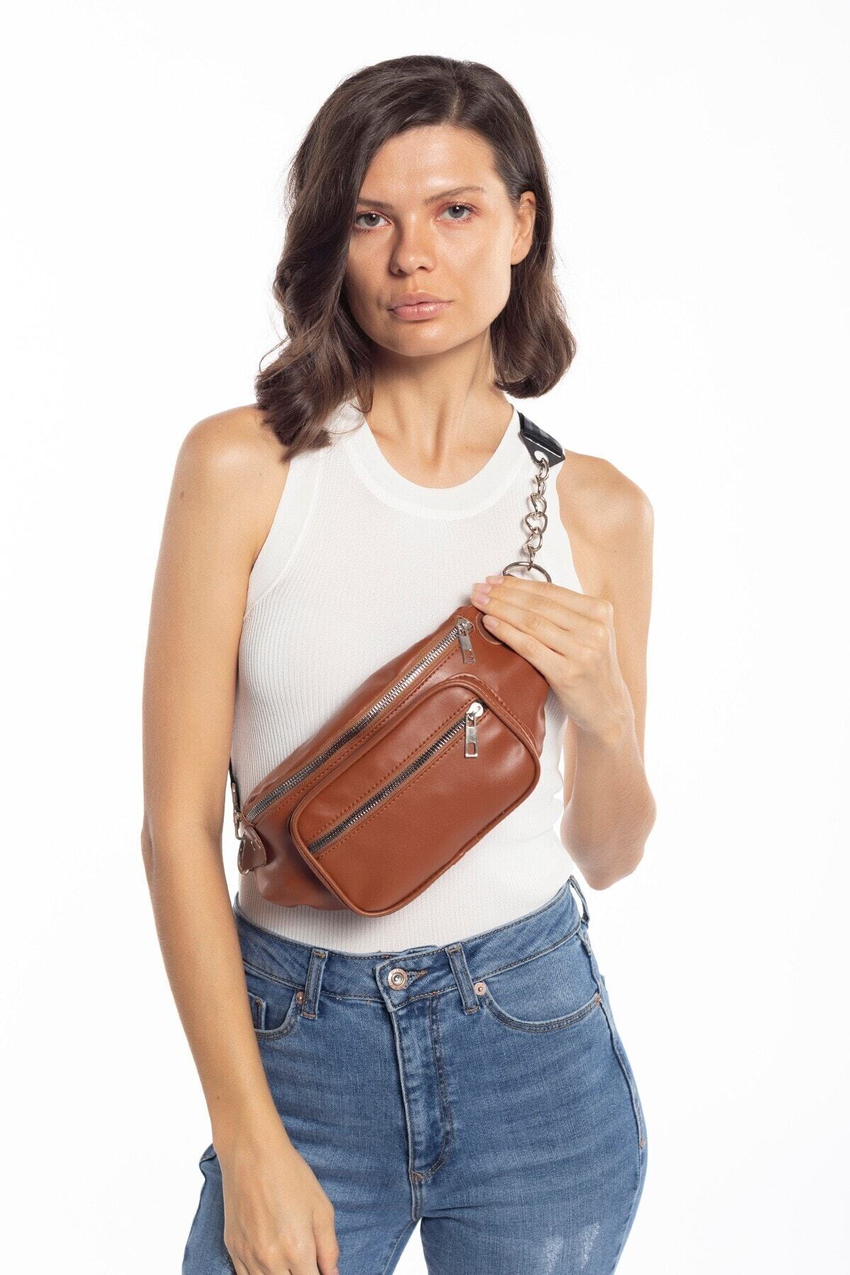 ParkVogue Taba Kadın Tulum Cepli Zincirli Bel Çantası