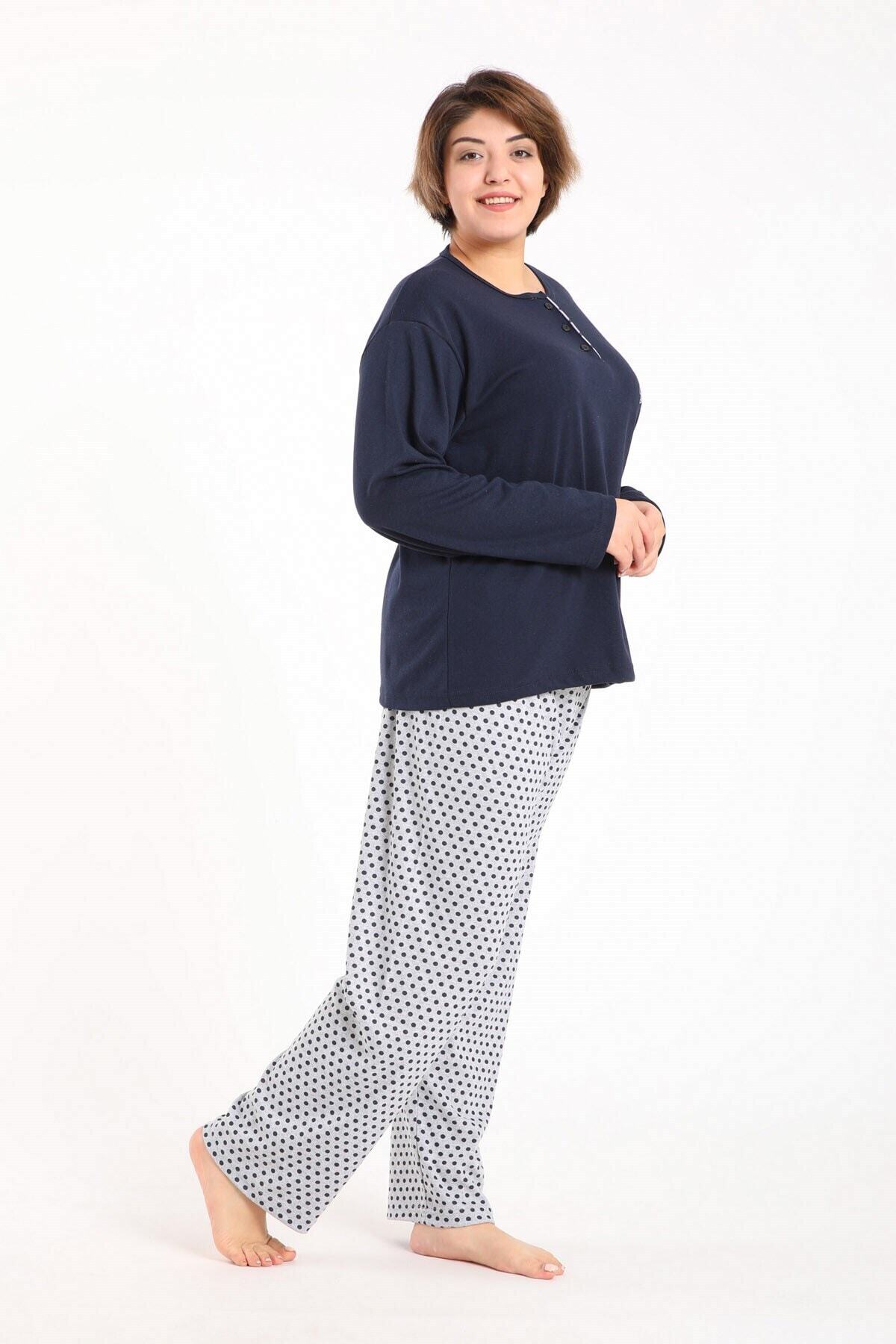 Pemilo Büyük Beden 6709 Puantiyeli Interlok Pijama Takım Lacivert