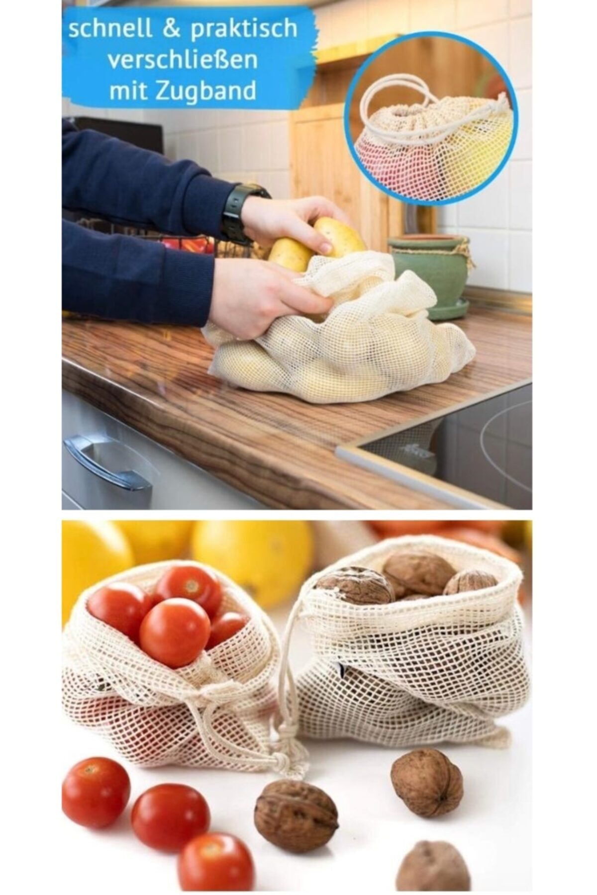 Go İthalat Taze Gıda Saklama Filesi - Taşıma Filesi Pamuk 3lü Set