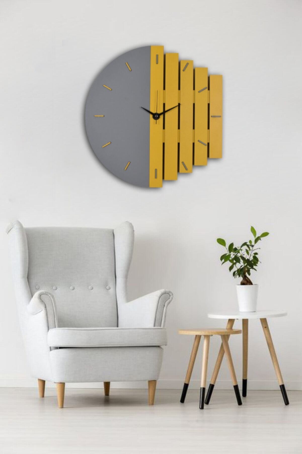 İnfigo Concept Ahşap Lazer Kesim Sarı Duvar Saati 50 Cm - Ritim