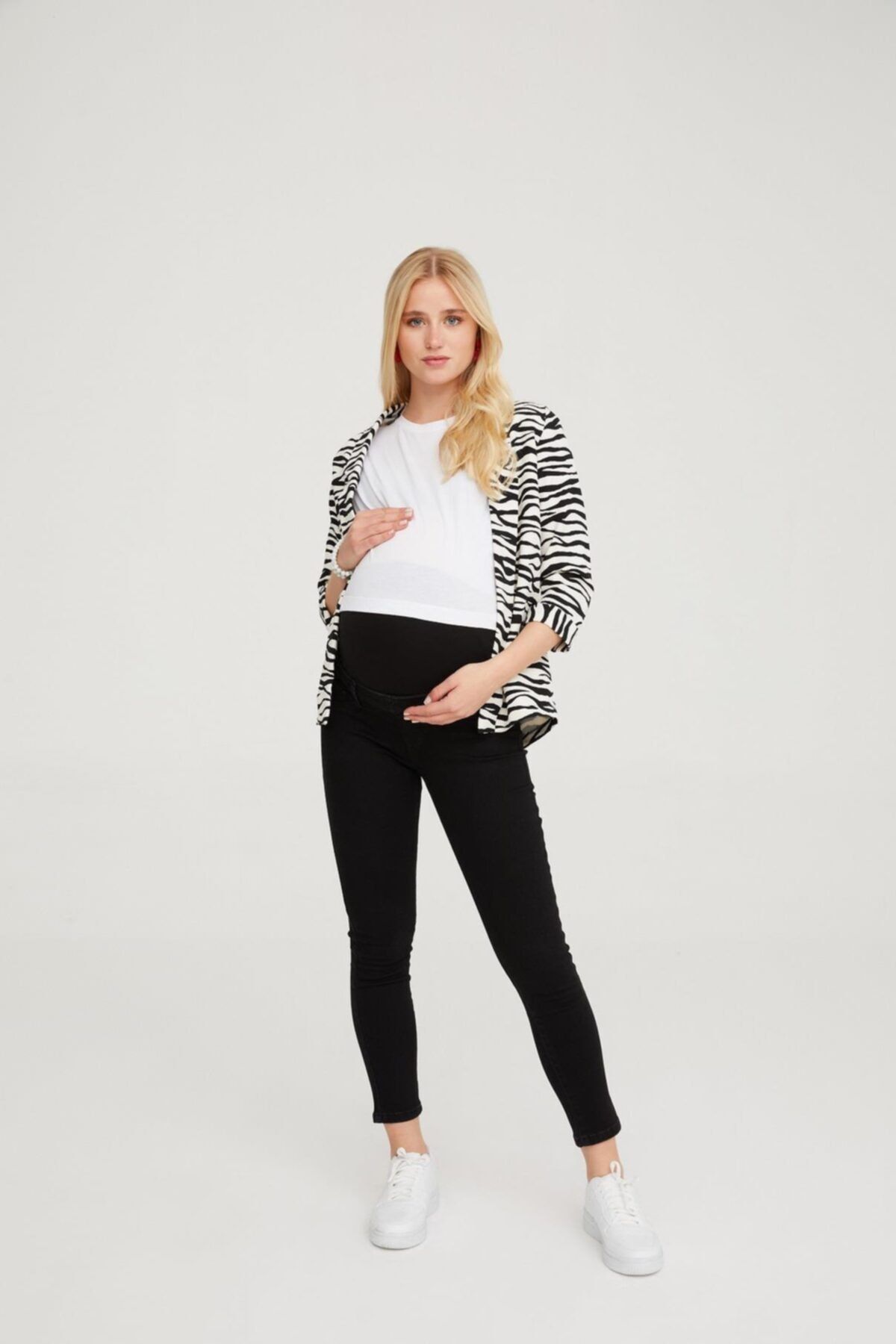 VAVIEN Hamile Jean Likralı Denim Pantolon Skinny Fit Siyah 1015