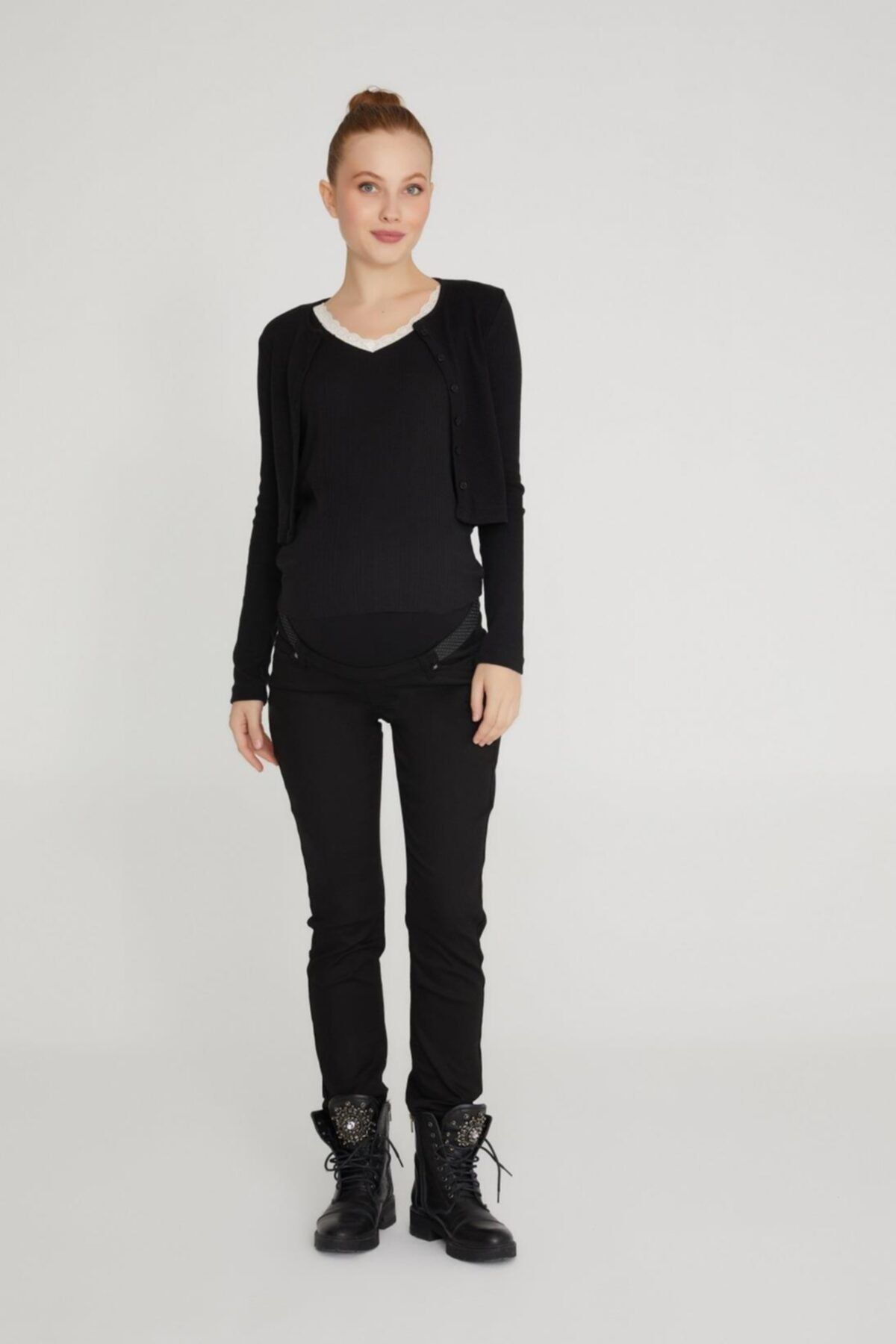 VAVIEN Skinny Fit Likralı Hamile Jean Siyah Pantolon 1040