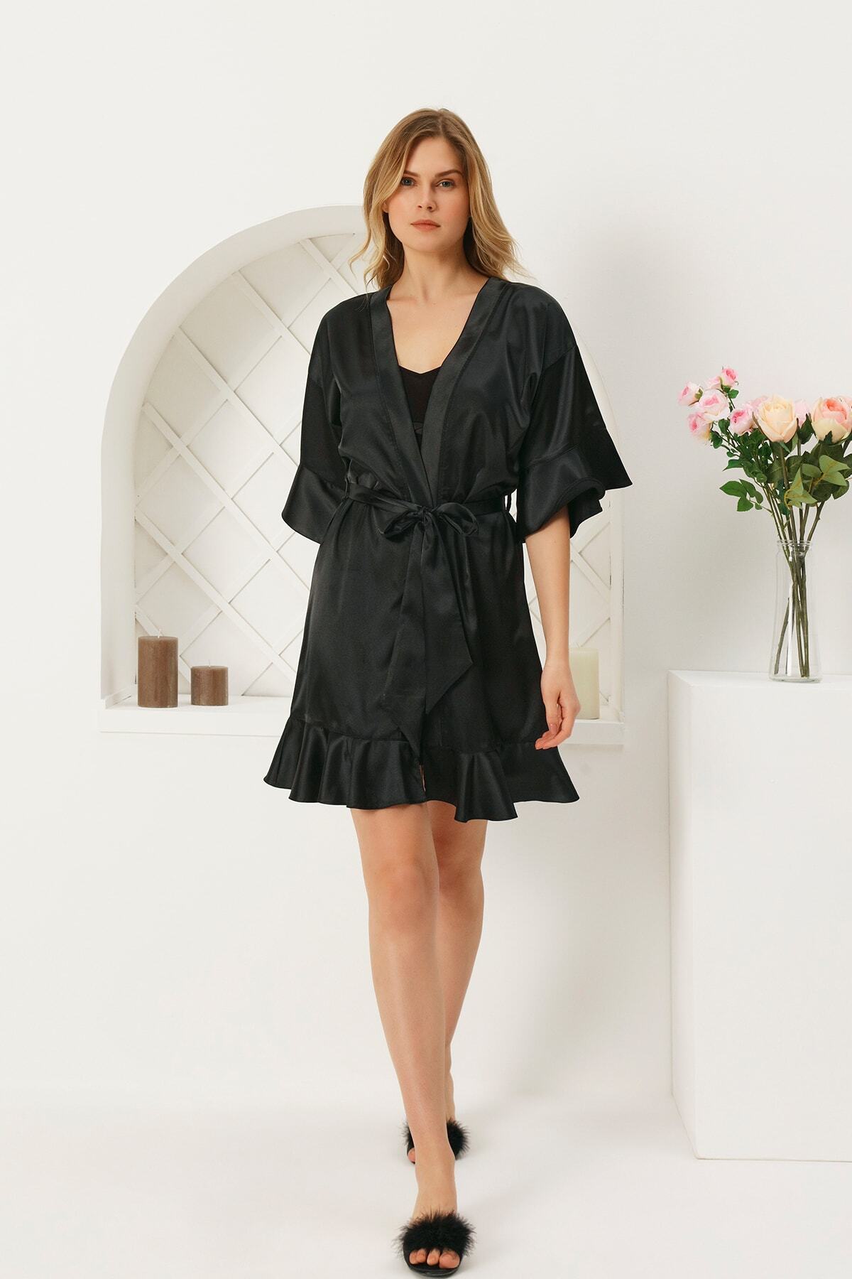 Cossy By Aqua Kadın Siyah Pamuklu Sabahlık