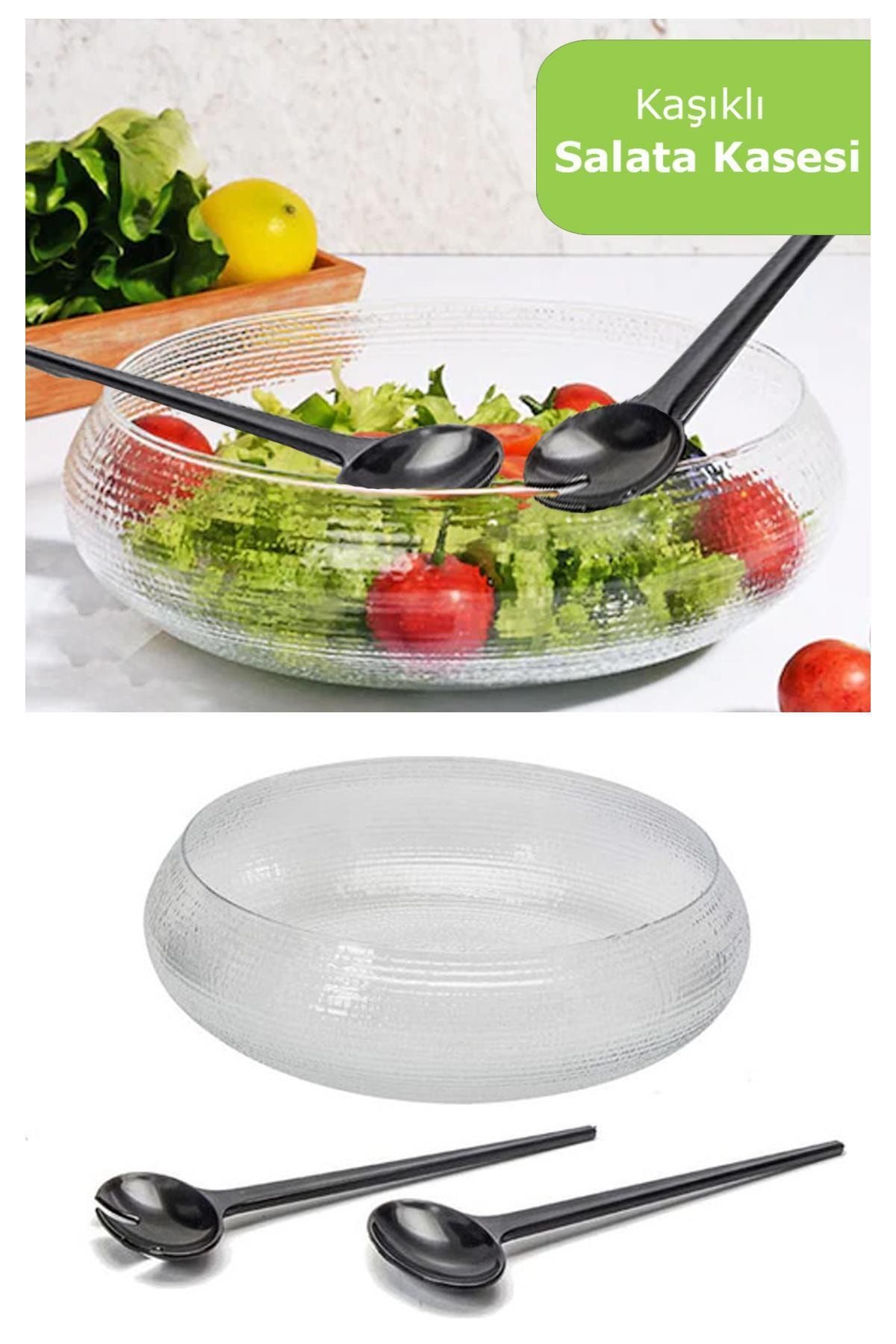 Hayveys Kaşıklı Cam Salata Kasesi 30 Cm