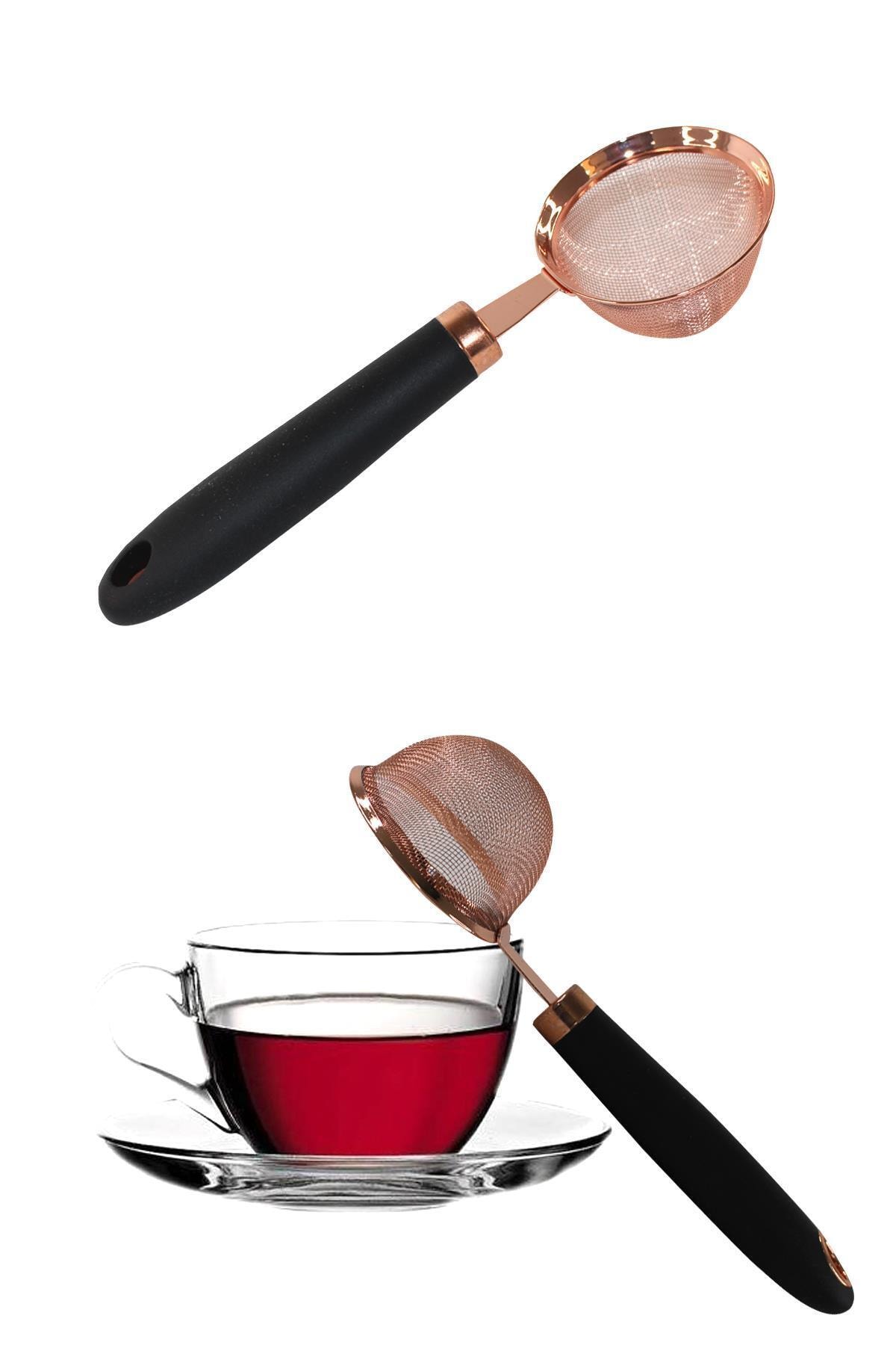 Hayveys Siyah Saplı Bakır Renk Lüks Paslanmaz Çelik Küçük Boy Çay Süzgeci