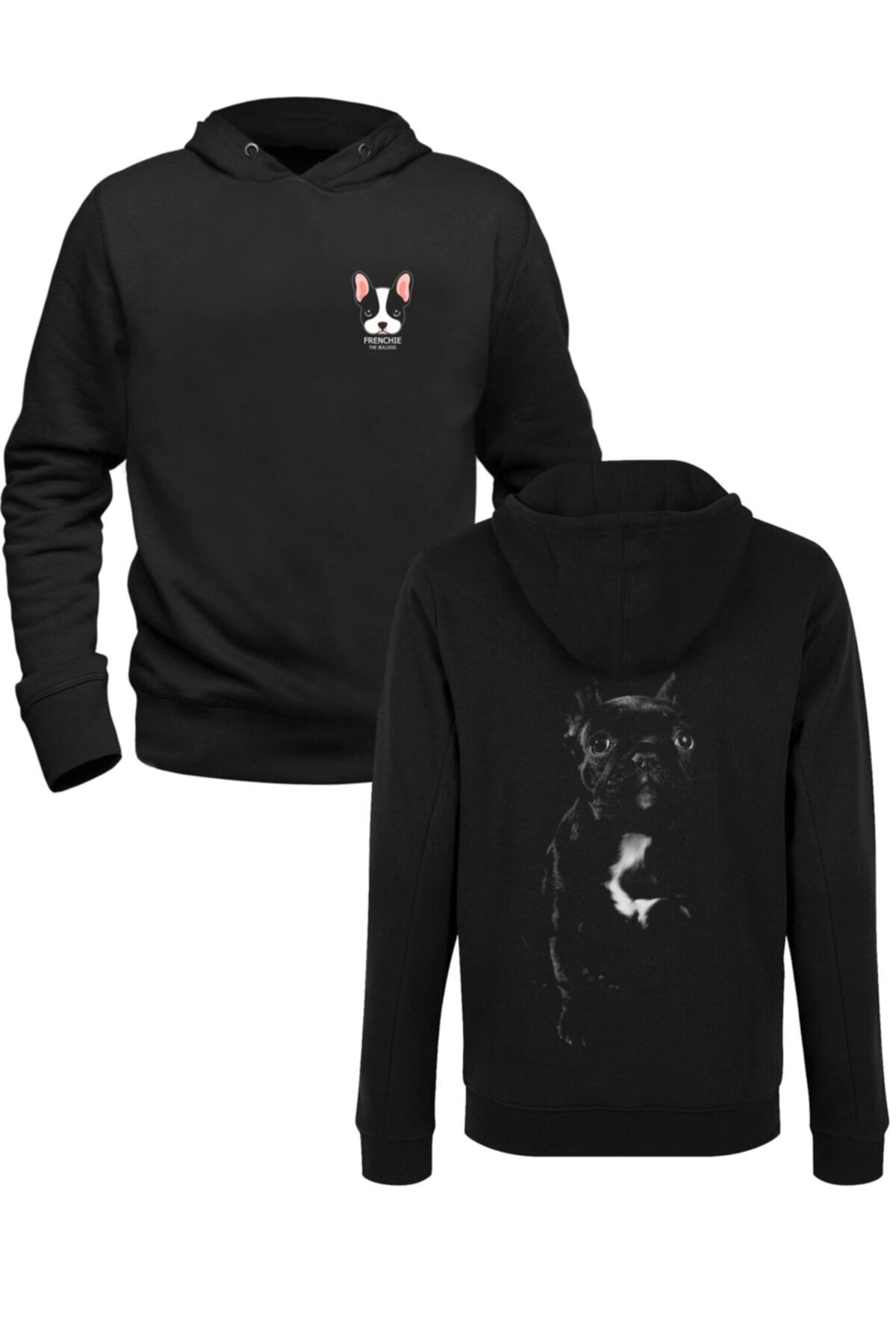 Alfa Tshirt Bulldog Siyah Ön Arka Baskılı Sweatshirt