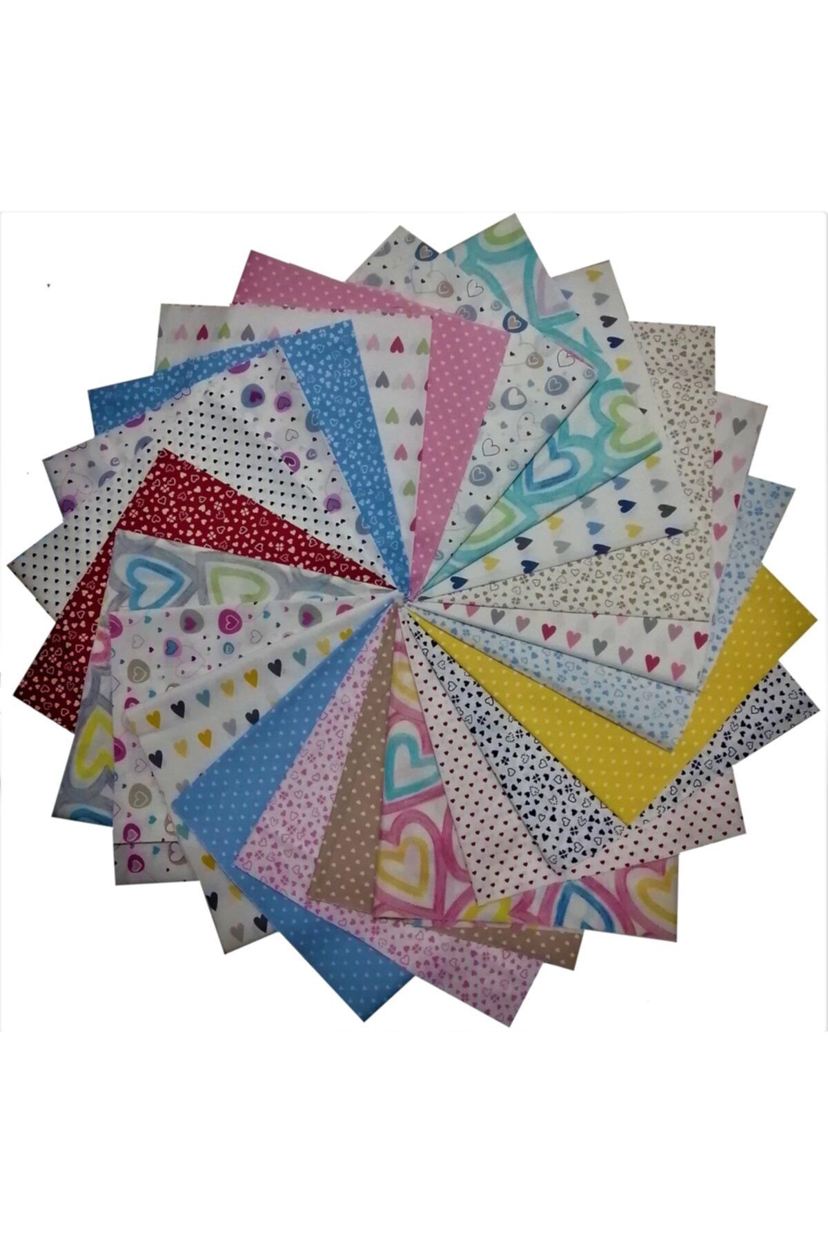 Kırkyama Patchwork Home 25x25 Cm 20 Parça Pamuklu Patchwork Kumaş 40yama Kırkyama Elişi Hobi - Kalpler Serisi