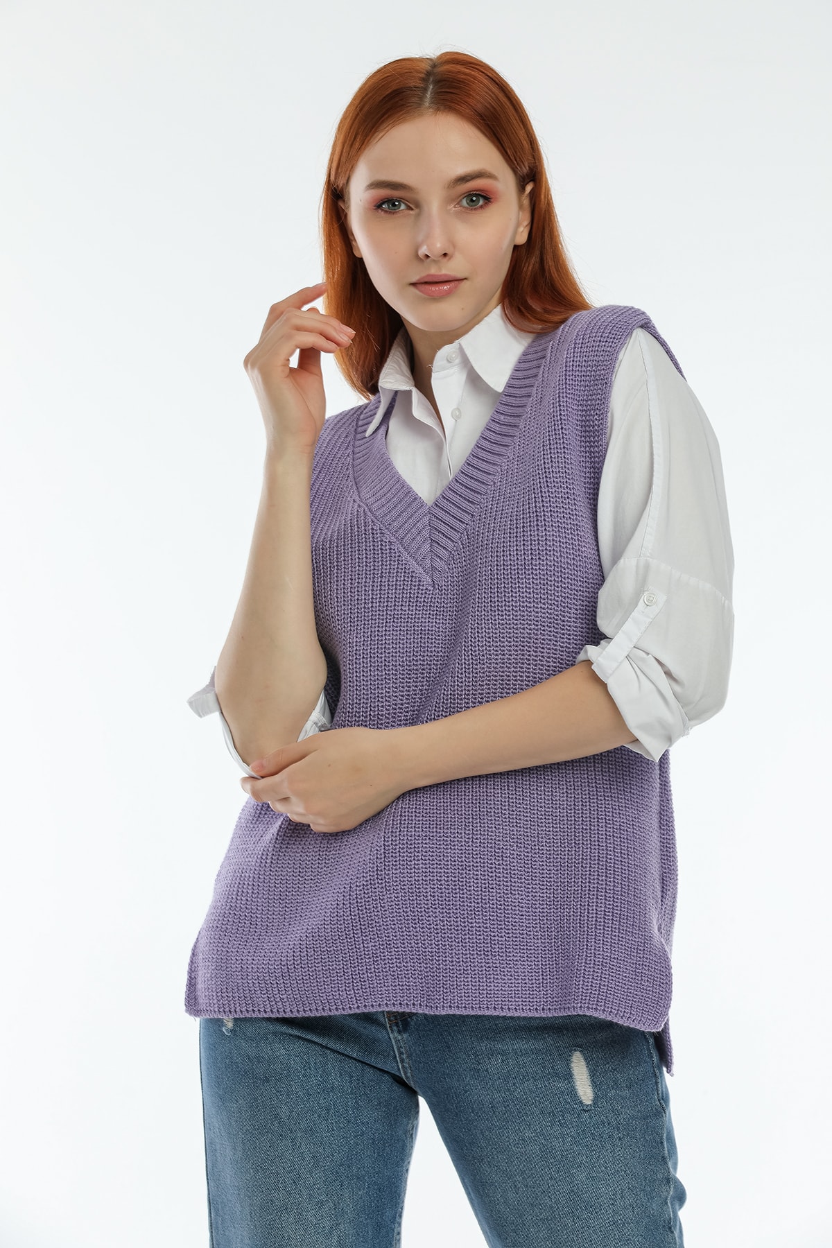 erki triko Kadın Lila V Yaka Triko Süveter