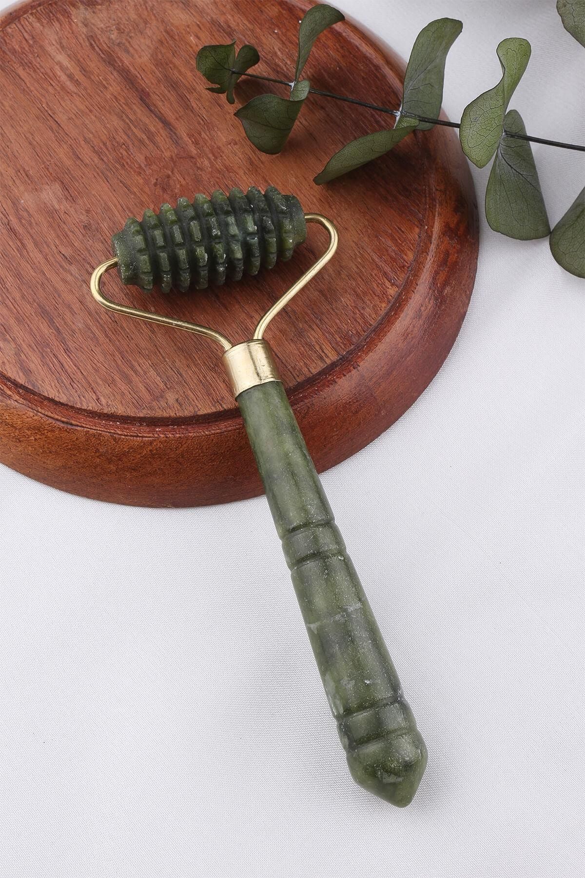 SALTANAT TAKI Yeşim Taşı Tek Başlı Tırtıklı Roller Masaj Aleti Jade Roller (kutulu)