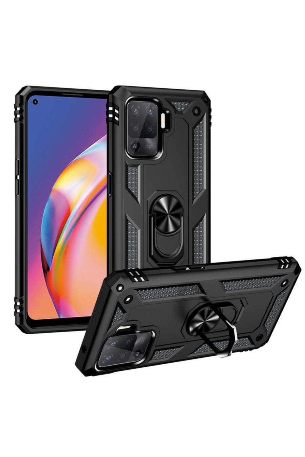 OPPO Reno 5 Lite Uyumlu Kılıf Military Armor Tank Zırh Yüzüklü Kapak