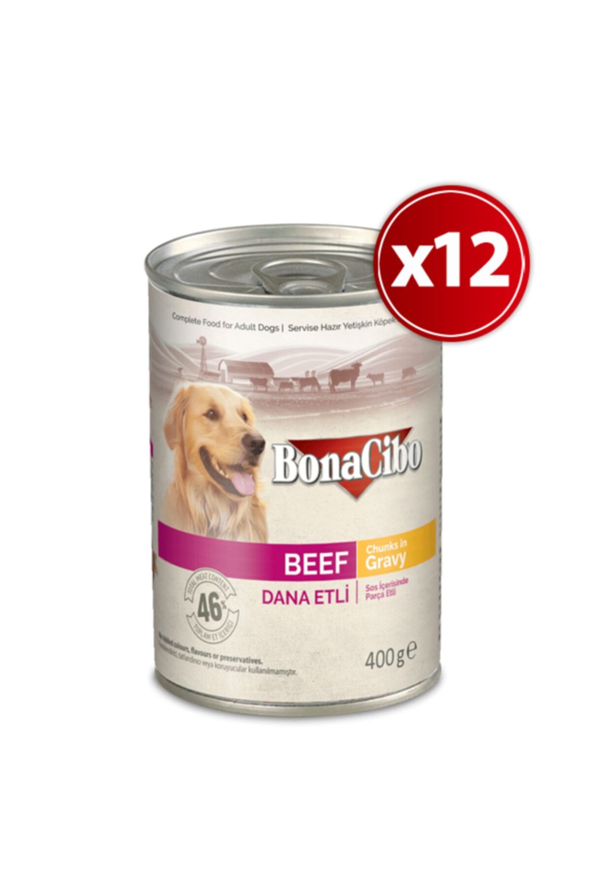 BonaCibo Soslu Dana Etli Yaş Yetişkin Köpek Maması 400 Gr X12 Adet