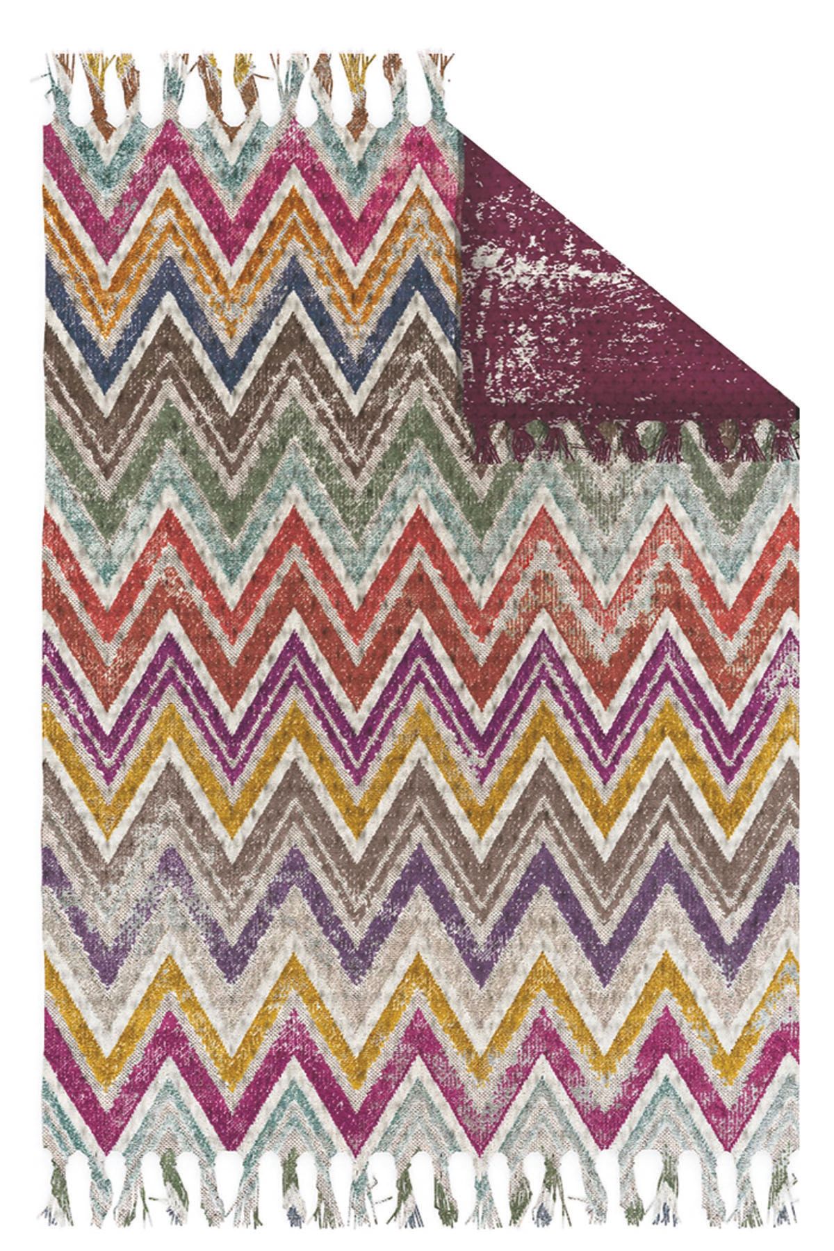 GARDENYA HOME Otantik Vintage Desenli Çift Taraflı Yıkanabilir Saçaklı Uşak Dokuma Kilim Babil-8004