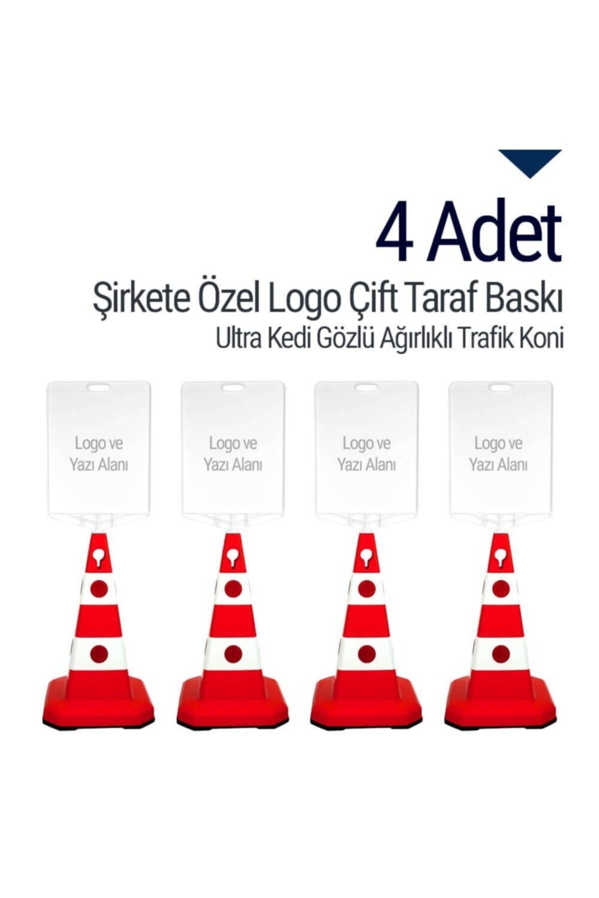 İleri Trafik Şirkete Özel Logo Çift Taraf Baskı Ultra Kedi Gözlü Ağırlıklı Trafik Koni 4 Adet Trafik Dubası