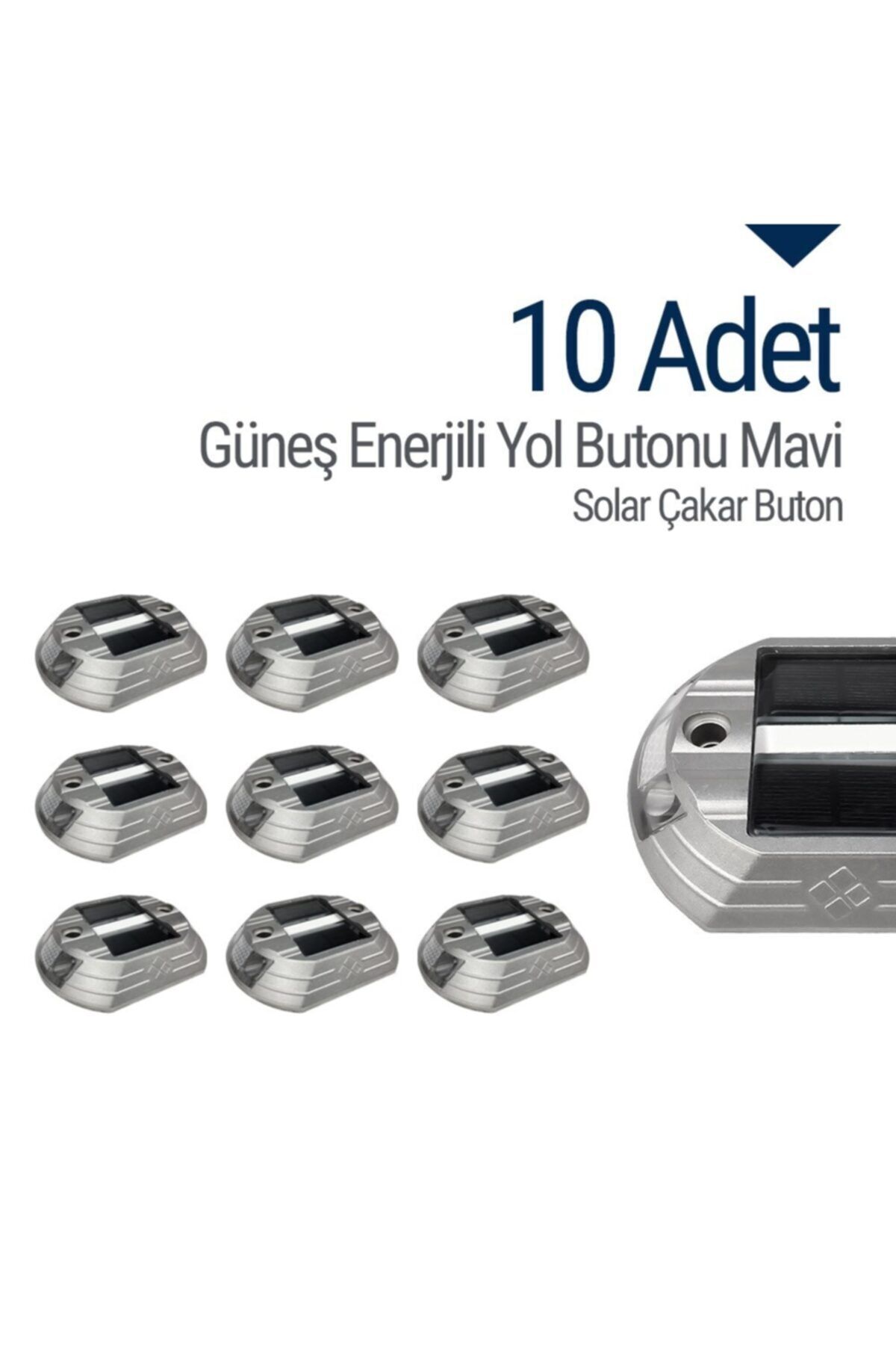İleri Trafik 10`lu Set Güneş Enerjili Yol Butonu Mavi, Solar Çakar Buton
