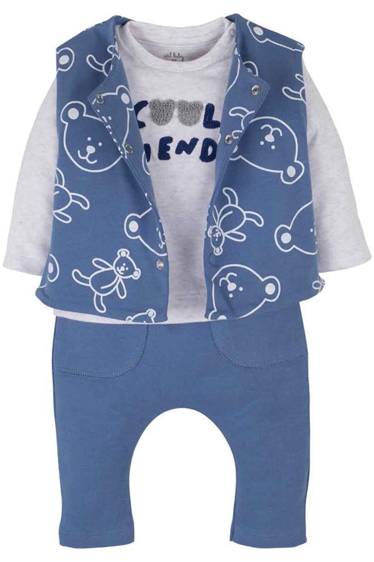 İDİL BABY 14550 3lü Bebek Takım Saks