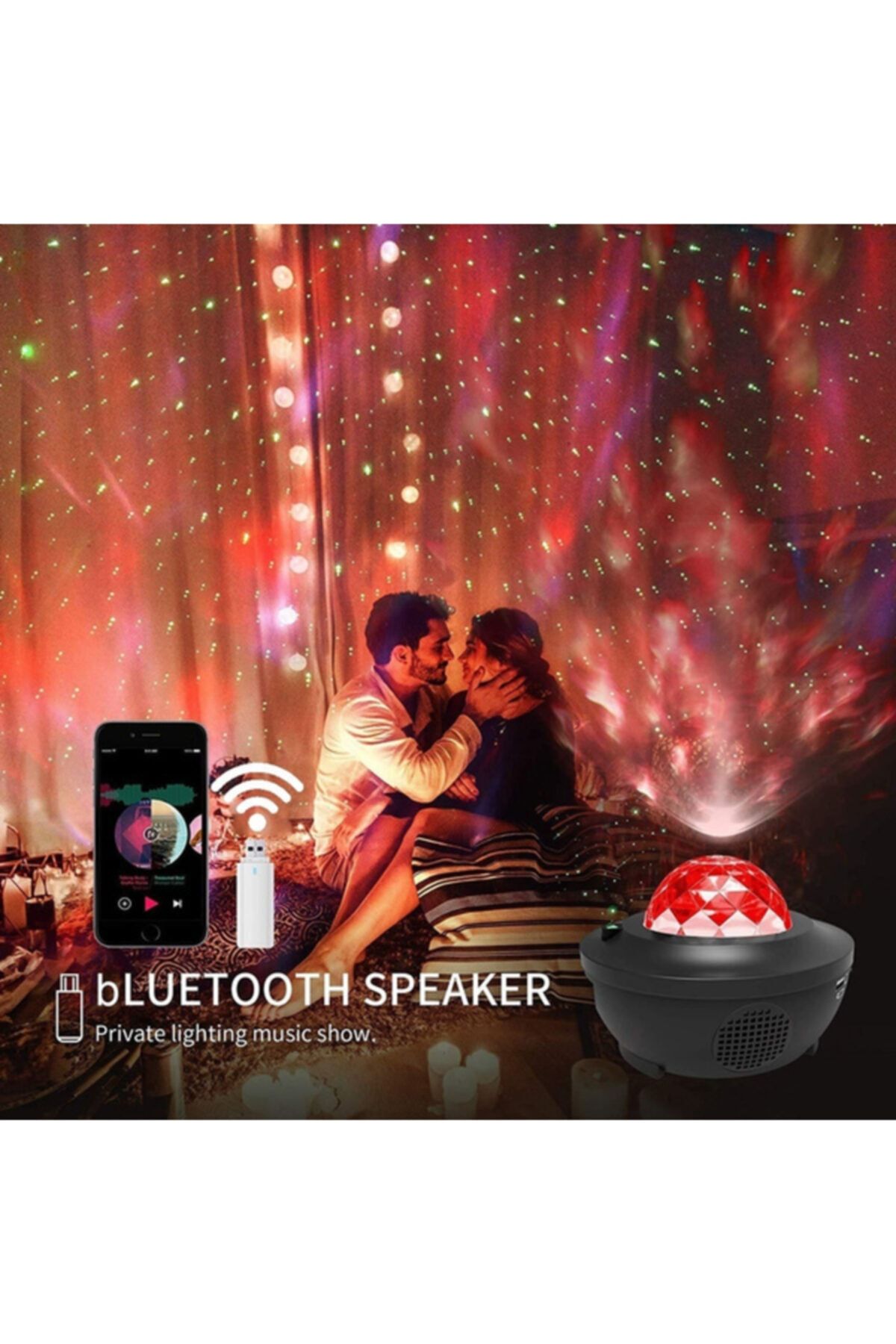 Butfulake Starry Projektör Gece Işığı Lazer Şarjlı Taşınabilir Bluetooth Hoparlör Led Müzik Galaxy Yıldızlı