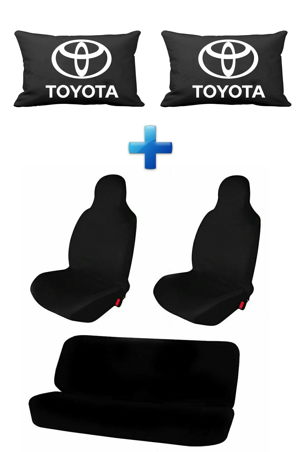NOYİSKA Toyota Yaris Logolu 2 Adet Siyah Ortopedik Araç Boyun Yastığı Ve Siyah Koltuk Koruyucu Kılıf