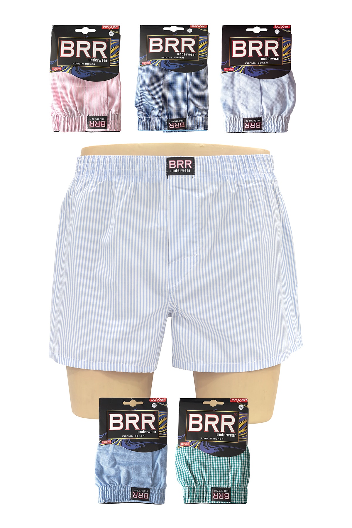 BRR İç Giyim Karışık Renk Erkek 6’lı Paket Pamuklu Poplin Boxer Şort