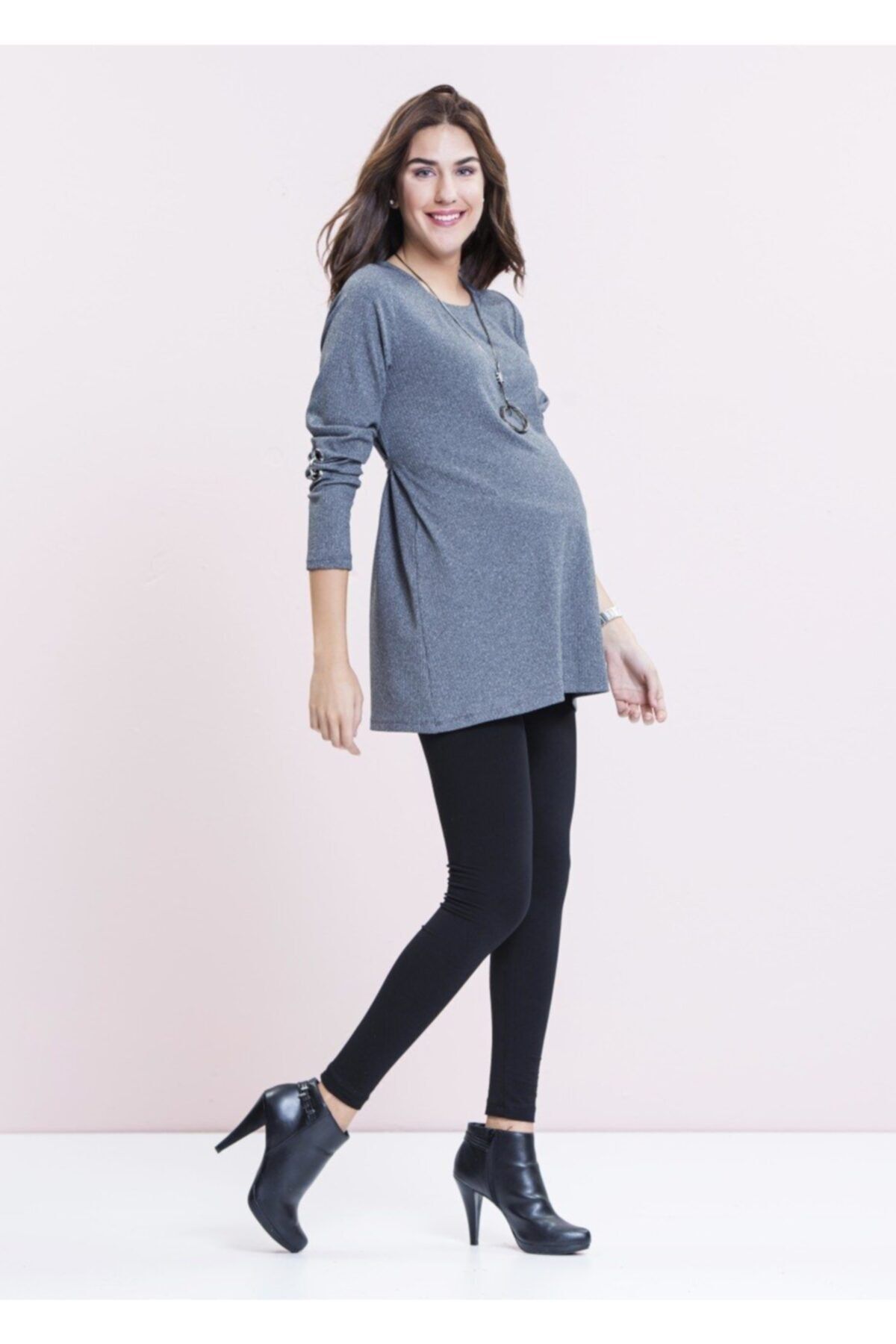 Even Fashion Hamile Giyim Kolu Metal Aksesuarlı Hamile Bluz