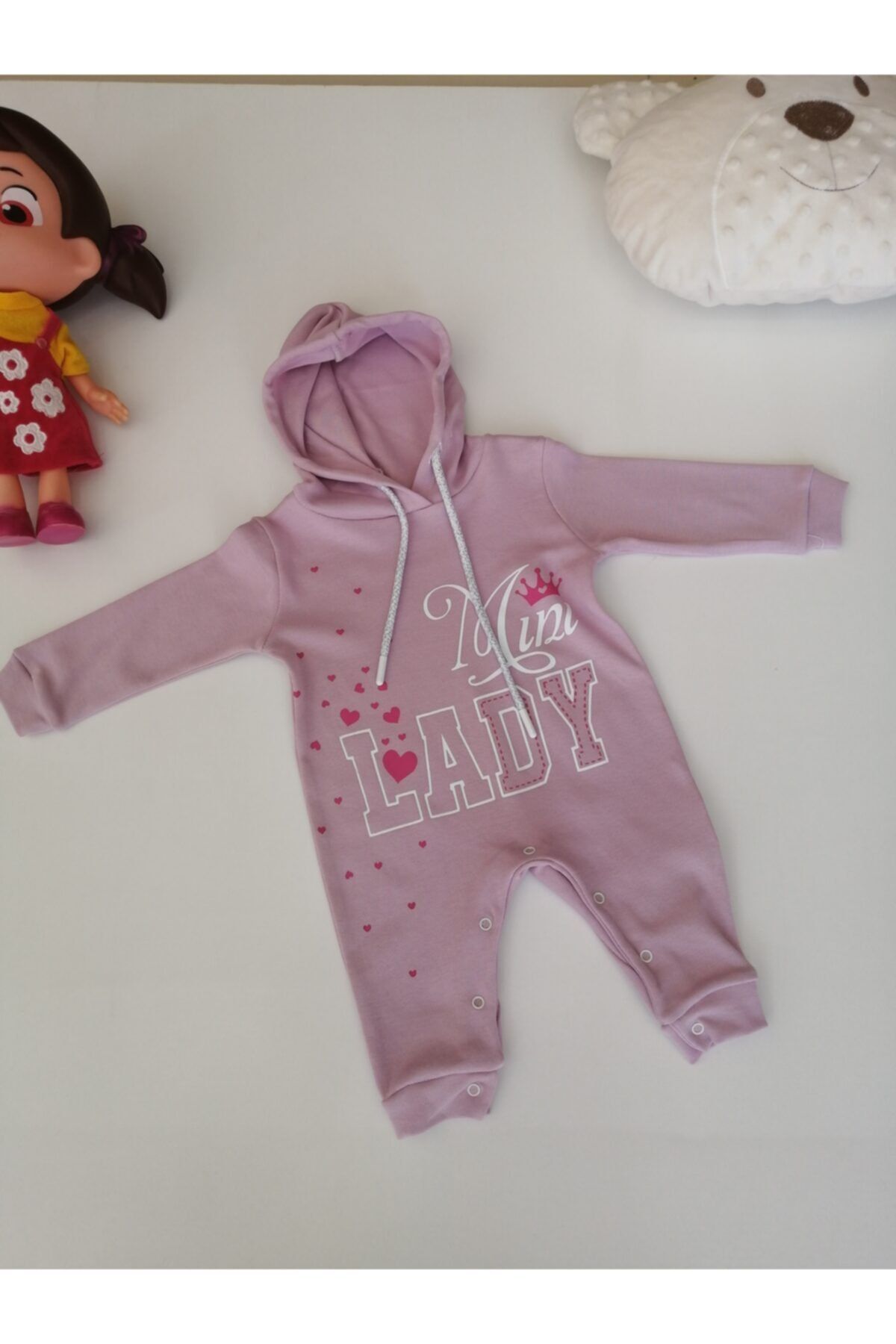 tacmahal tekstil Mini Lady Desenli Bebe Tulumu Kapşonlu Baskılı