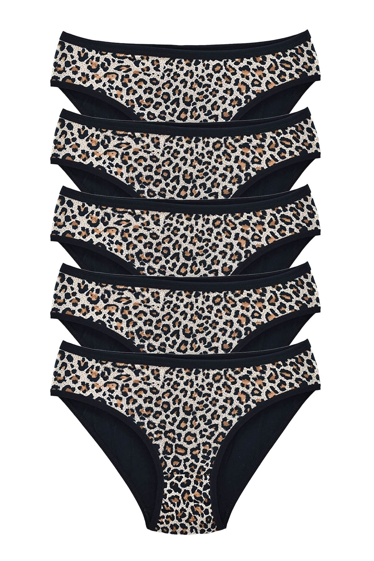 Royaleks 5 Adet Leopar Desenli Likralı Yumuşak Dokulu Kadın Slip Külot
