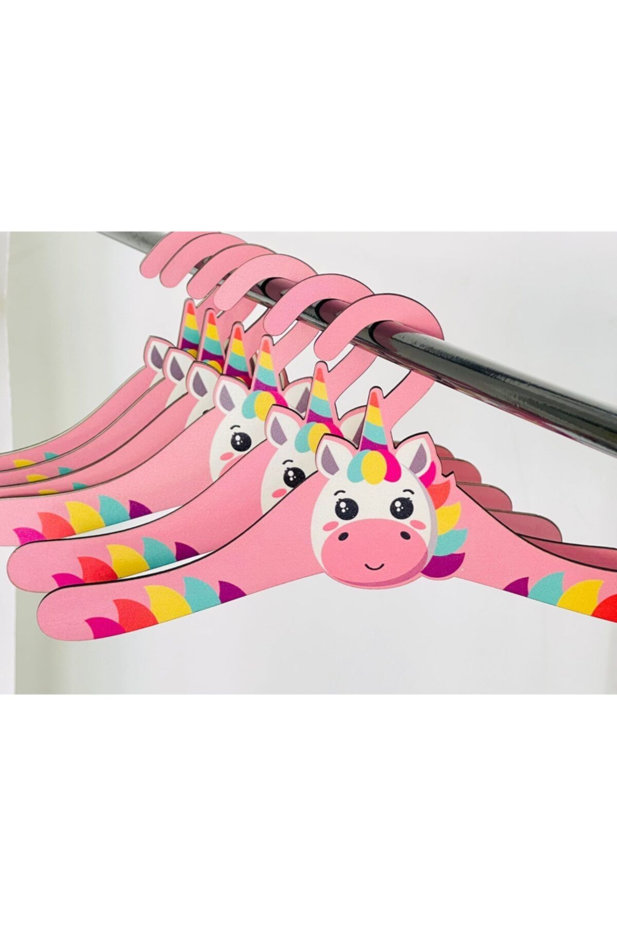 Walldeco 6'lı Bebek Elbise Askısı Ahşap Kıyafet Askısı Unicorn