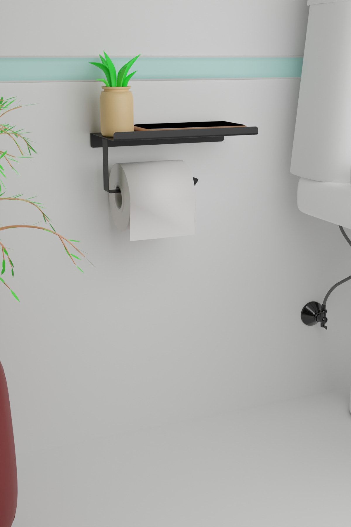 UĞUR MOBİLYA Tuvalet Kağıdı Standı Banyo Tuvalet Kağıdı Aparatı Siyah