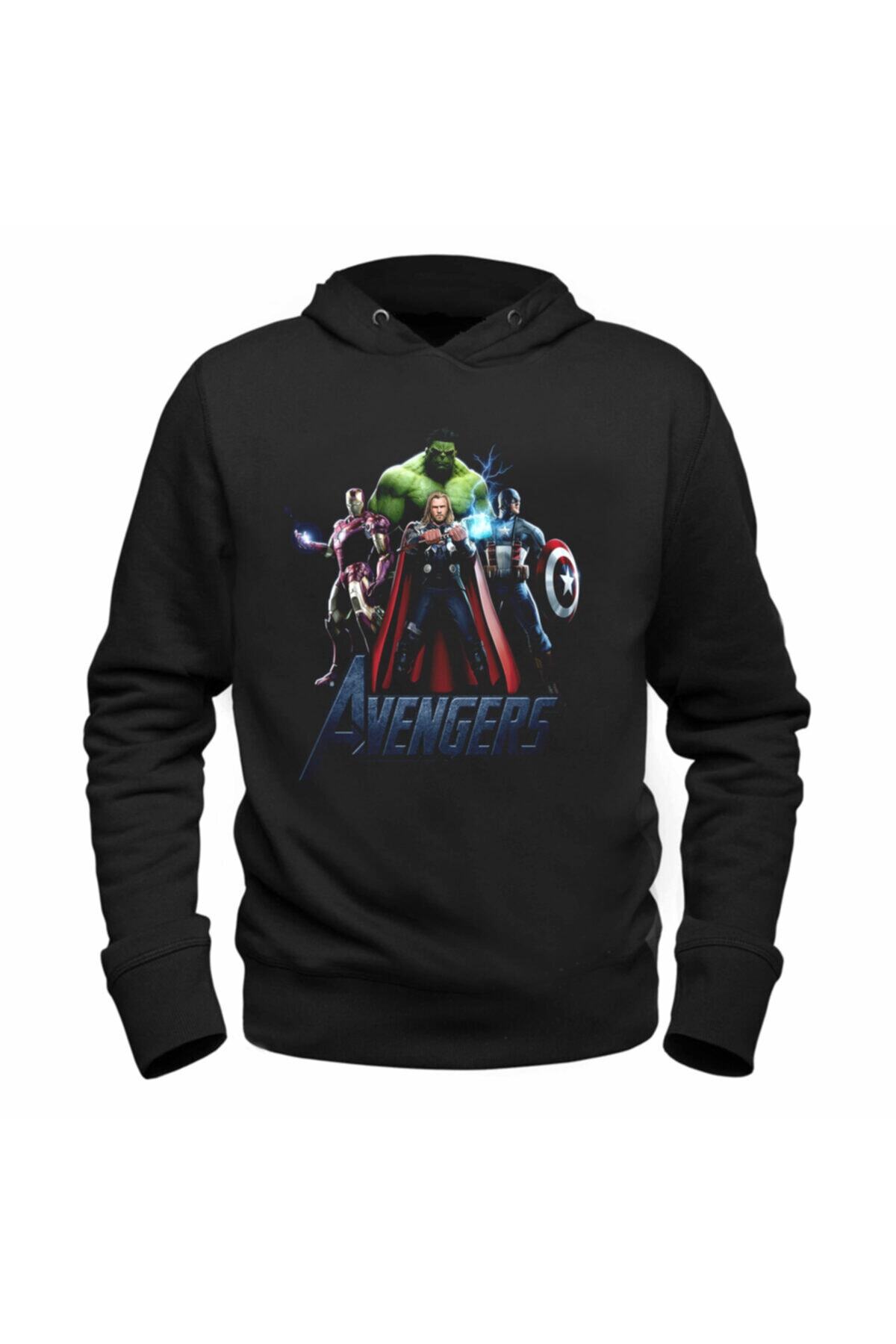 Alfa Tshirt Unisex Avengers Baskılı Siyah Sweatshirt