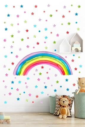 Sulu Boya Efekt Gökkuşağı ve Yıldızlar Duvar Sticker Image 0