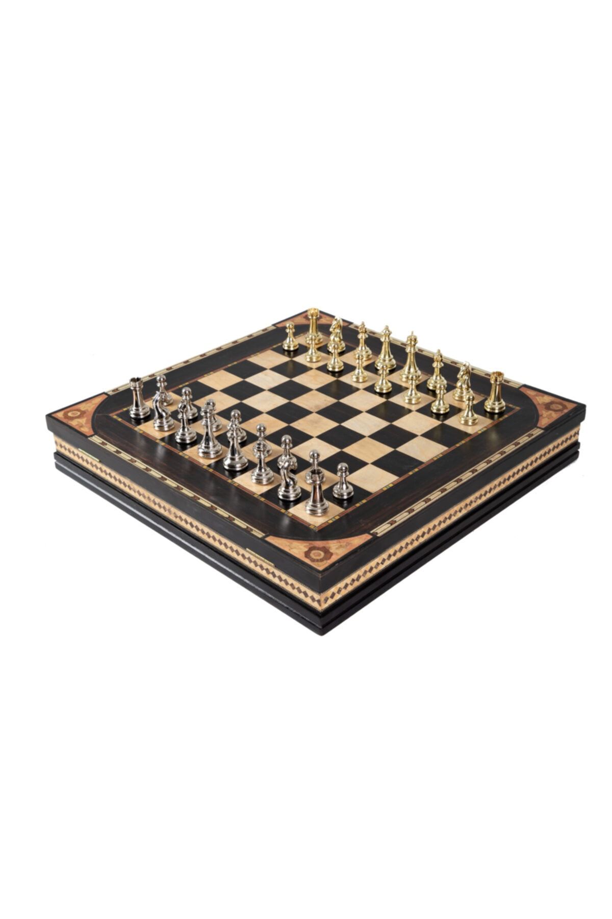 elife shop Lüks Metal Satranç Takımı Krom Kaplama Gold Set & Özel Işlemeli El Yapımı Saklama Sandığı 2 Set