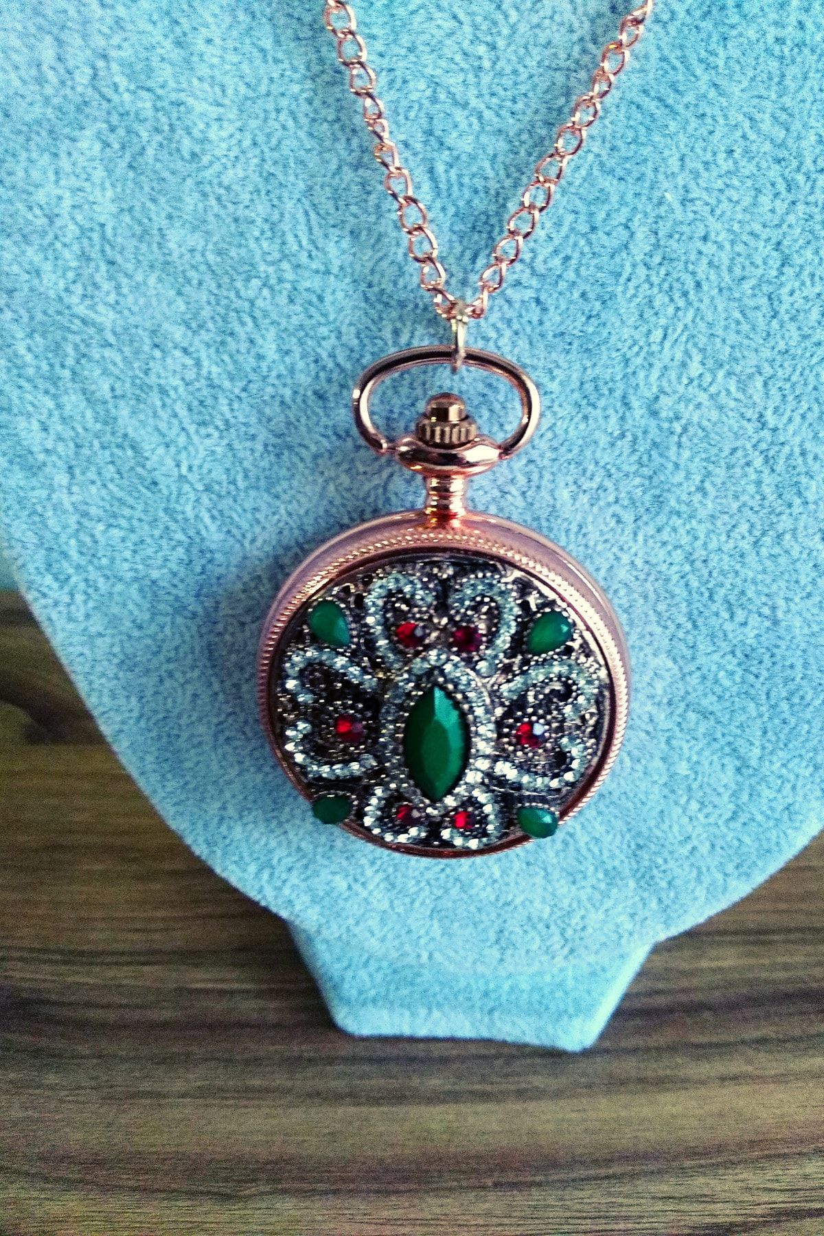 FH Aksesuar Swarovski Taşlı Köstekli Saat Kolye