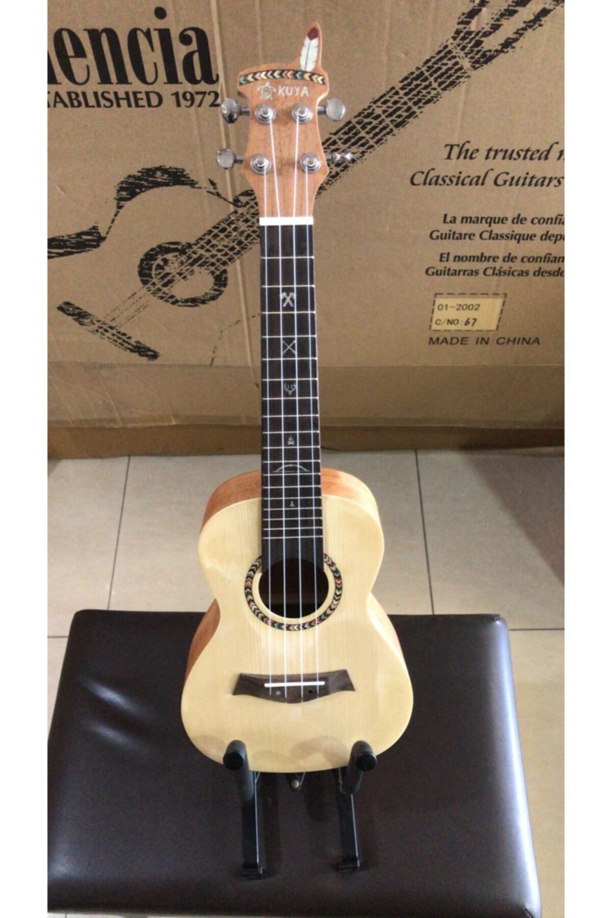 EL YAPIMI Concert Ukulele Kızılderili Desen Gerçek Ağaç +kılıf