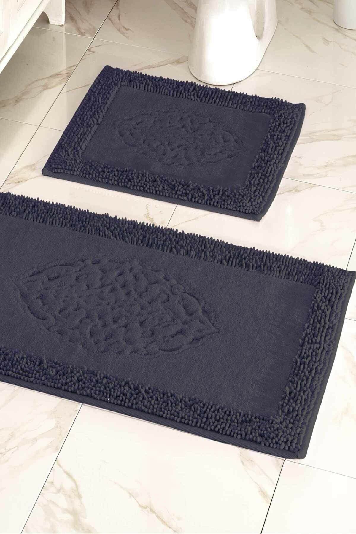 Çapa Home 2li Pamuk Klozet Takımı Banyo Paspas Seti Yaprak Antrasit