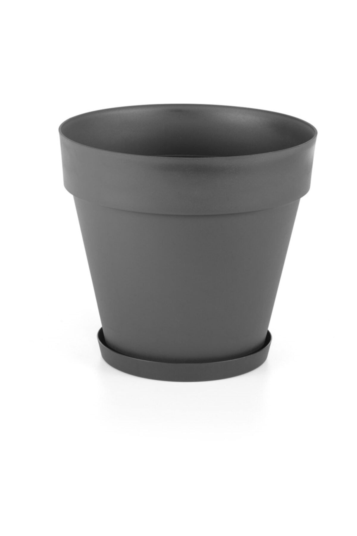 ToXA 6 Litre Ø24x22cm Mat Antrasit Gri Renk Tabaklı Izgaralı Dekoratif Plastik Saksı Yalı No4