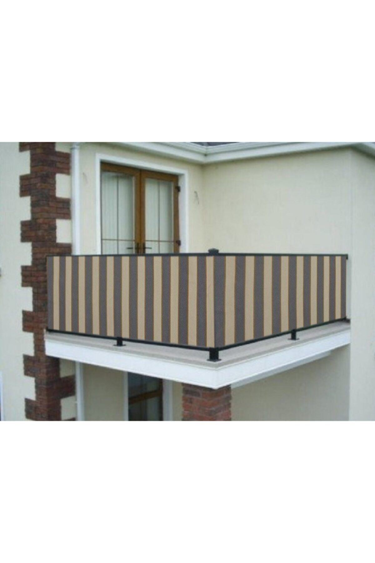 ceylan home Balkon Demiri Perdesi Bağcıklı Gri Sarı Çizgili 700x80