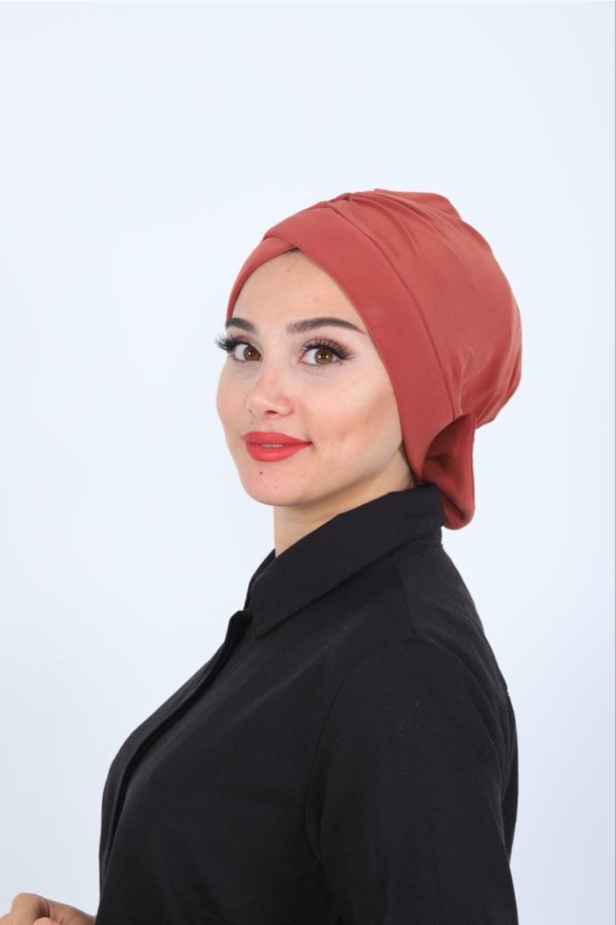 Mursen Bone Şal Hazır Tesettür Giyim Fiyonklu Bone Iki Yönlü Kiremit - Özel Tasarım- Yeni Model Tesettür Giyim