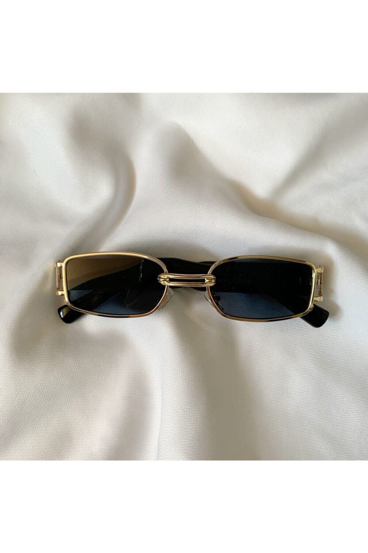 Klotho Accessories Kadın Siyah Retro Minimal Vintage Oval Kemik Güneş Gözlüğü